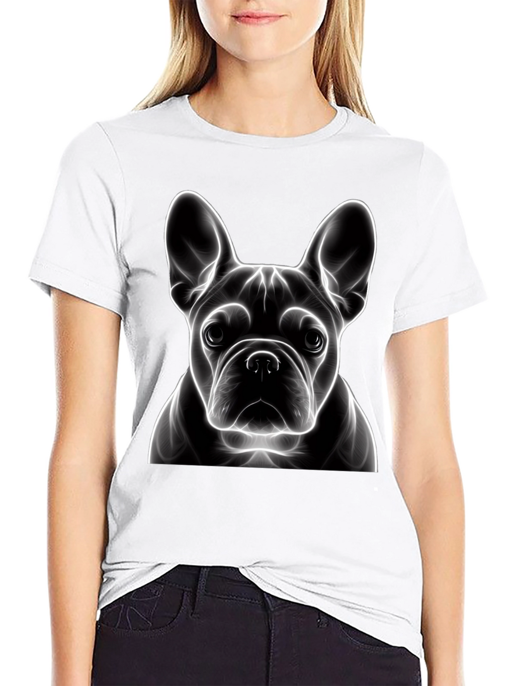 Neon French Bulldog Graphic Tee - Modern Art Shirt