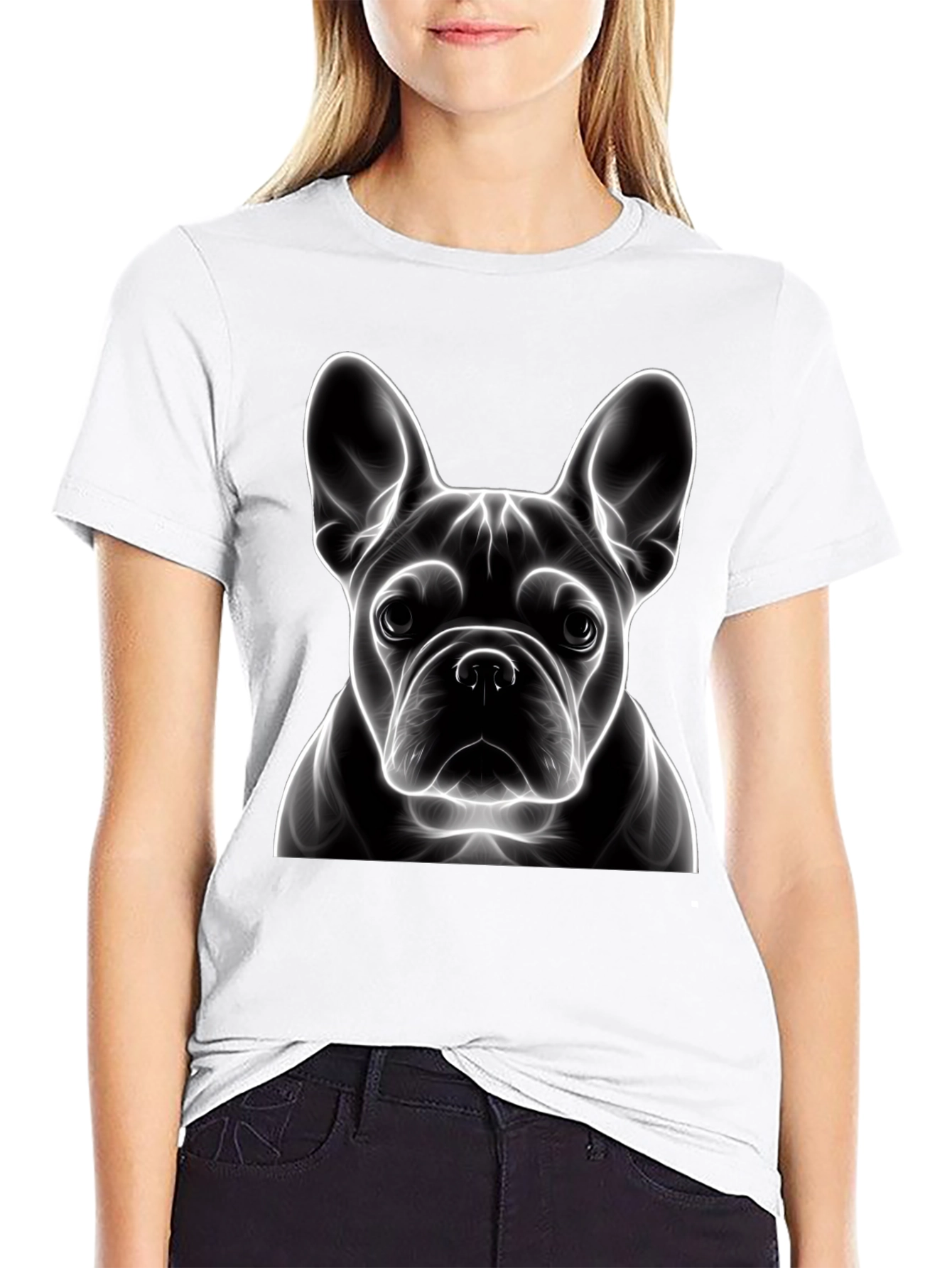 Neon French Bulldog Graphic Tee - Modern Art Shirt