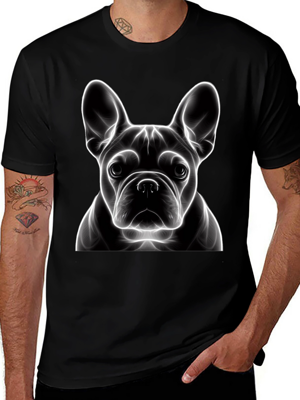Neon French Bulldog Graphic Tee - Modern Art Shirt
