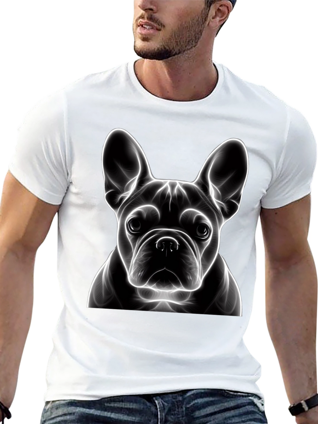 Neon French Bulldog Graphic Tee - Modern Art Shirt