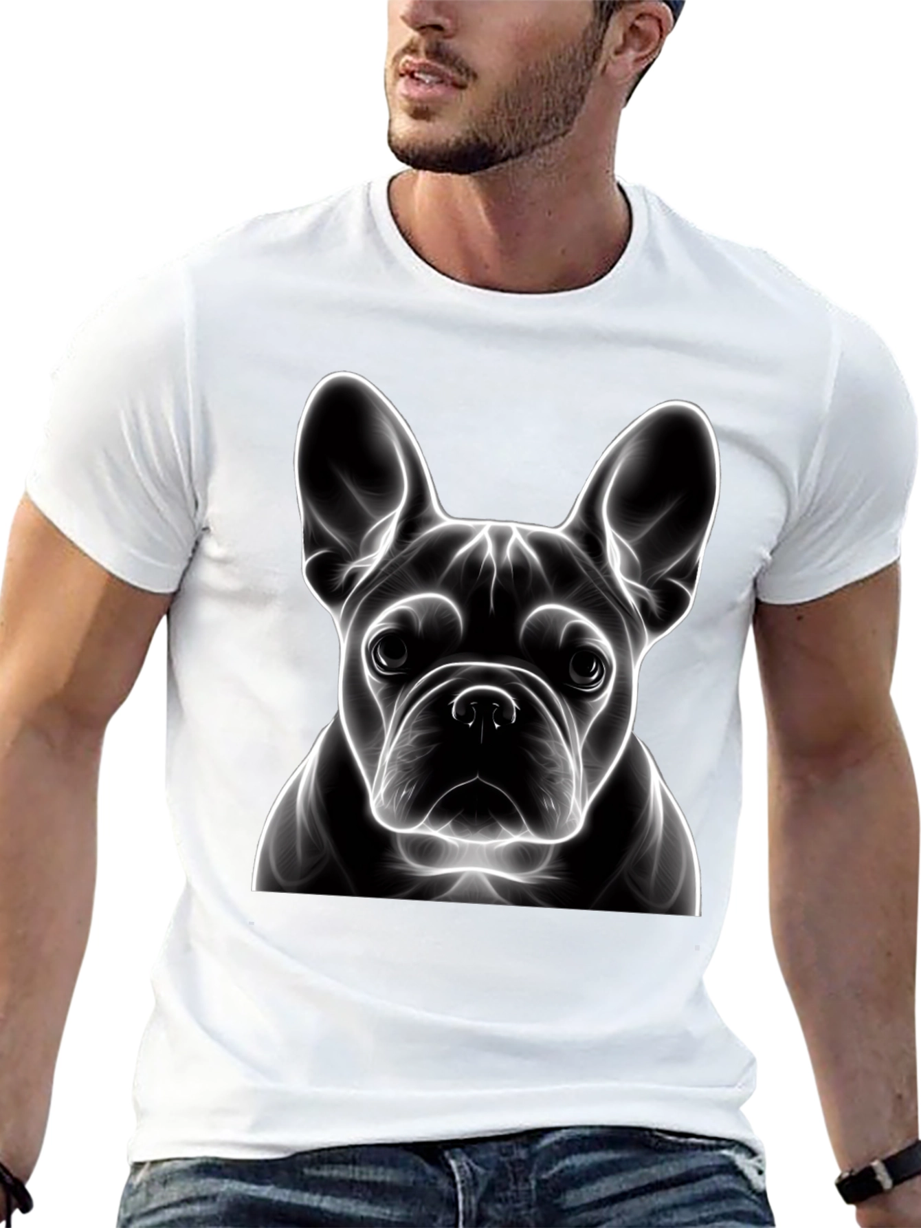 Neon French Bulldog Graphic Tee - Modern Art Shirt