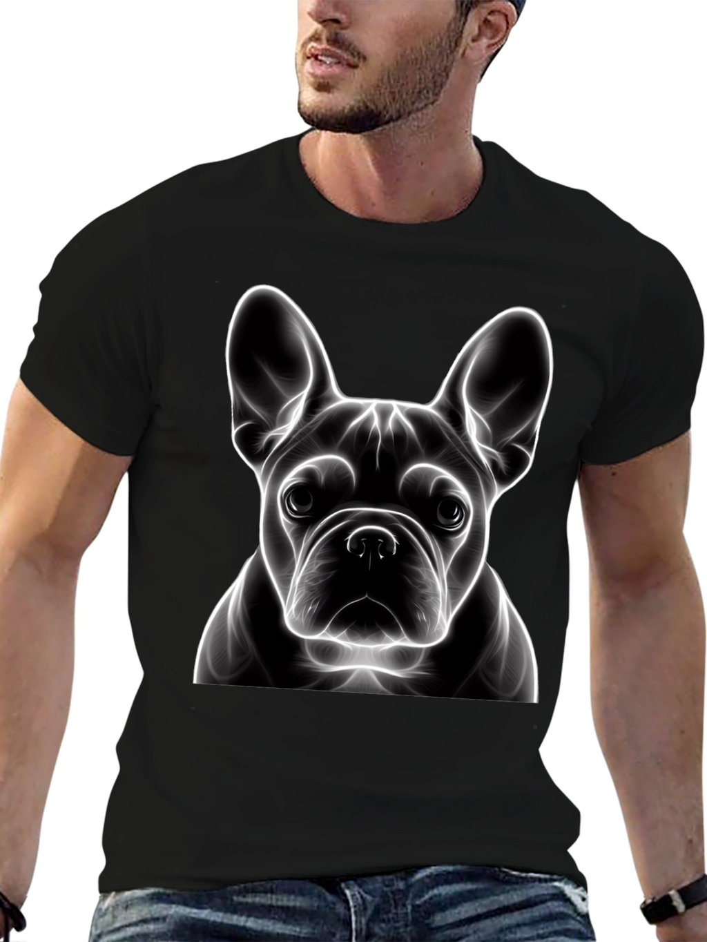 Neon French Bulldog Graphic Tee - Modern Art Shirt