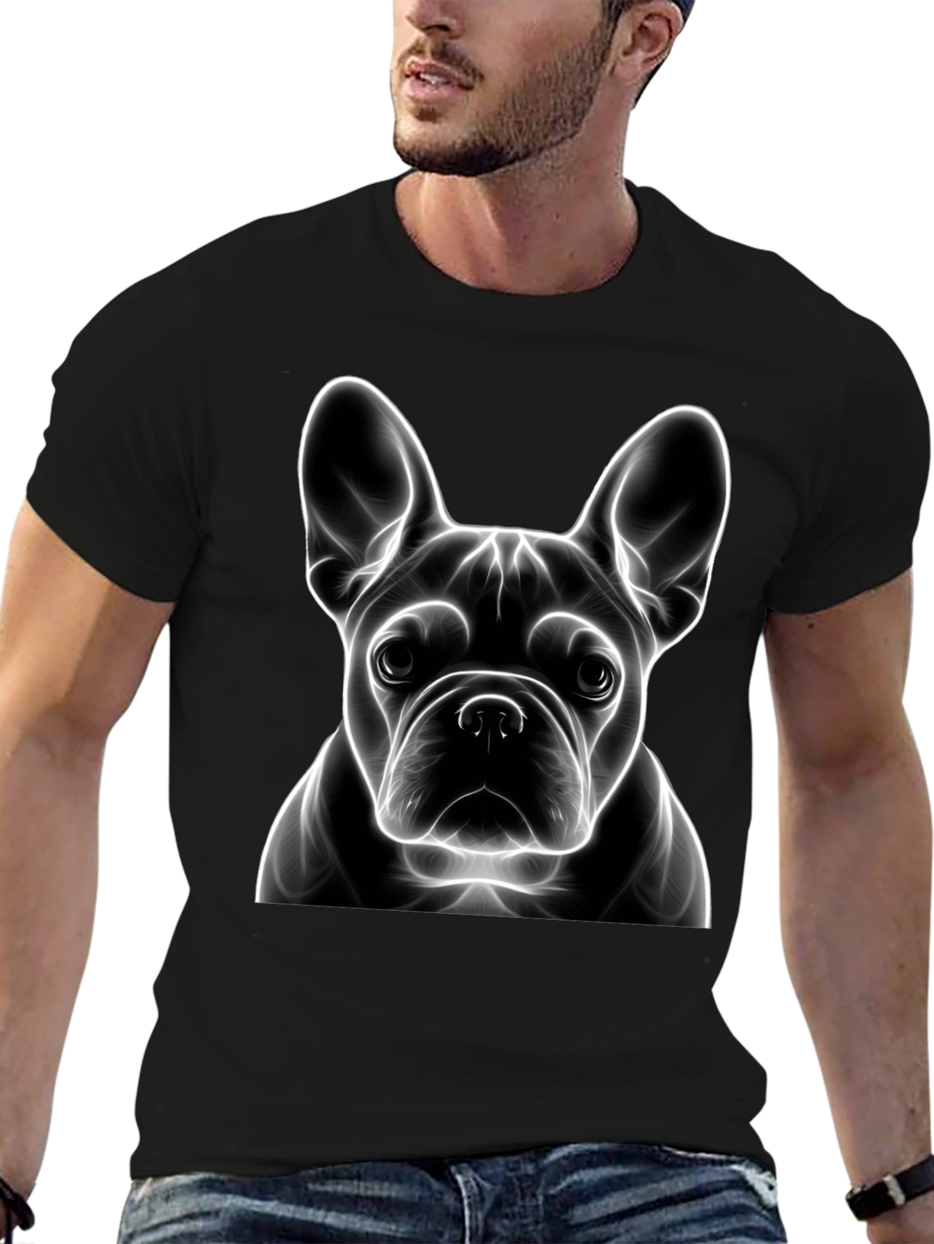 Neon French Bulldog Graphic Tee - Modern Art Shirt
