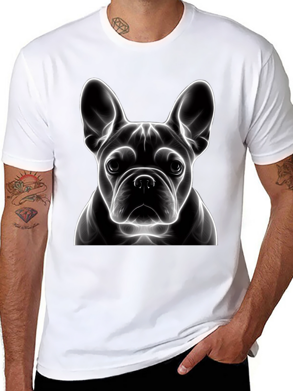 Neon French Bulldog Graphic Tee - Modern Art Shirt