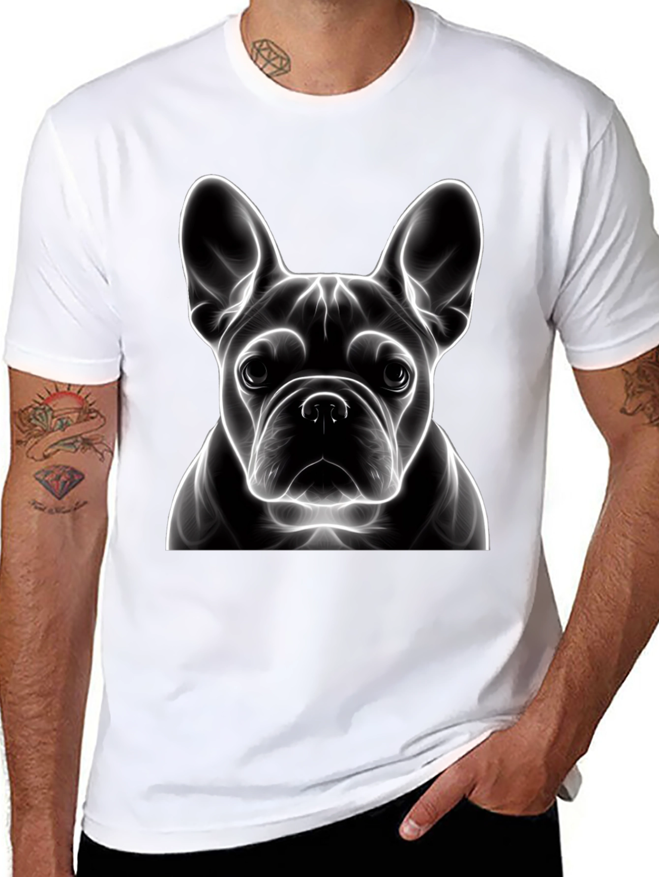 Neon French Bulldog Graphic Tee - Modern Art Shirt