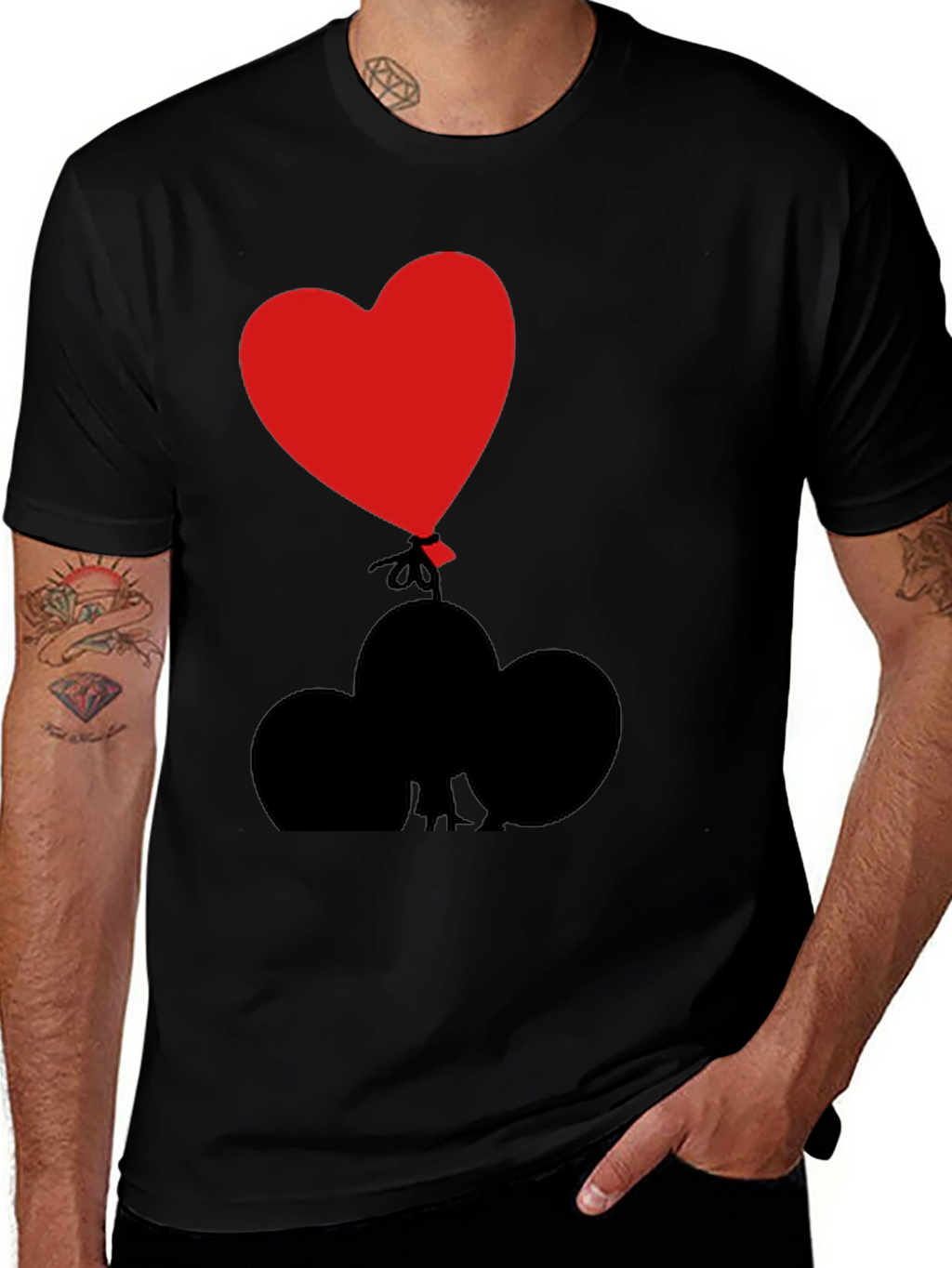 Heart Balloon Graphic Tee - Black