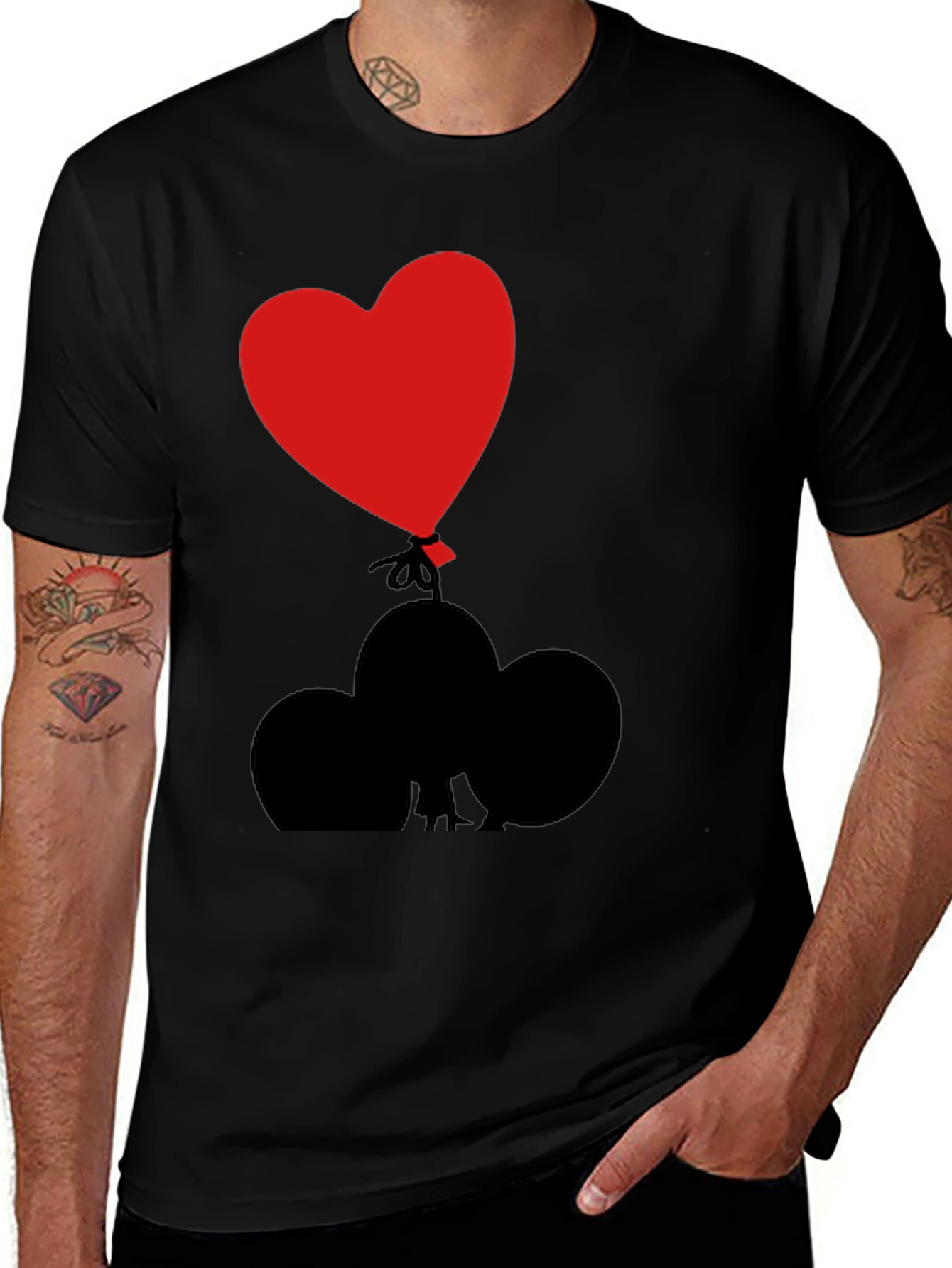 Heart Balloon Graphic Tee - Black