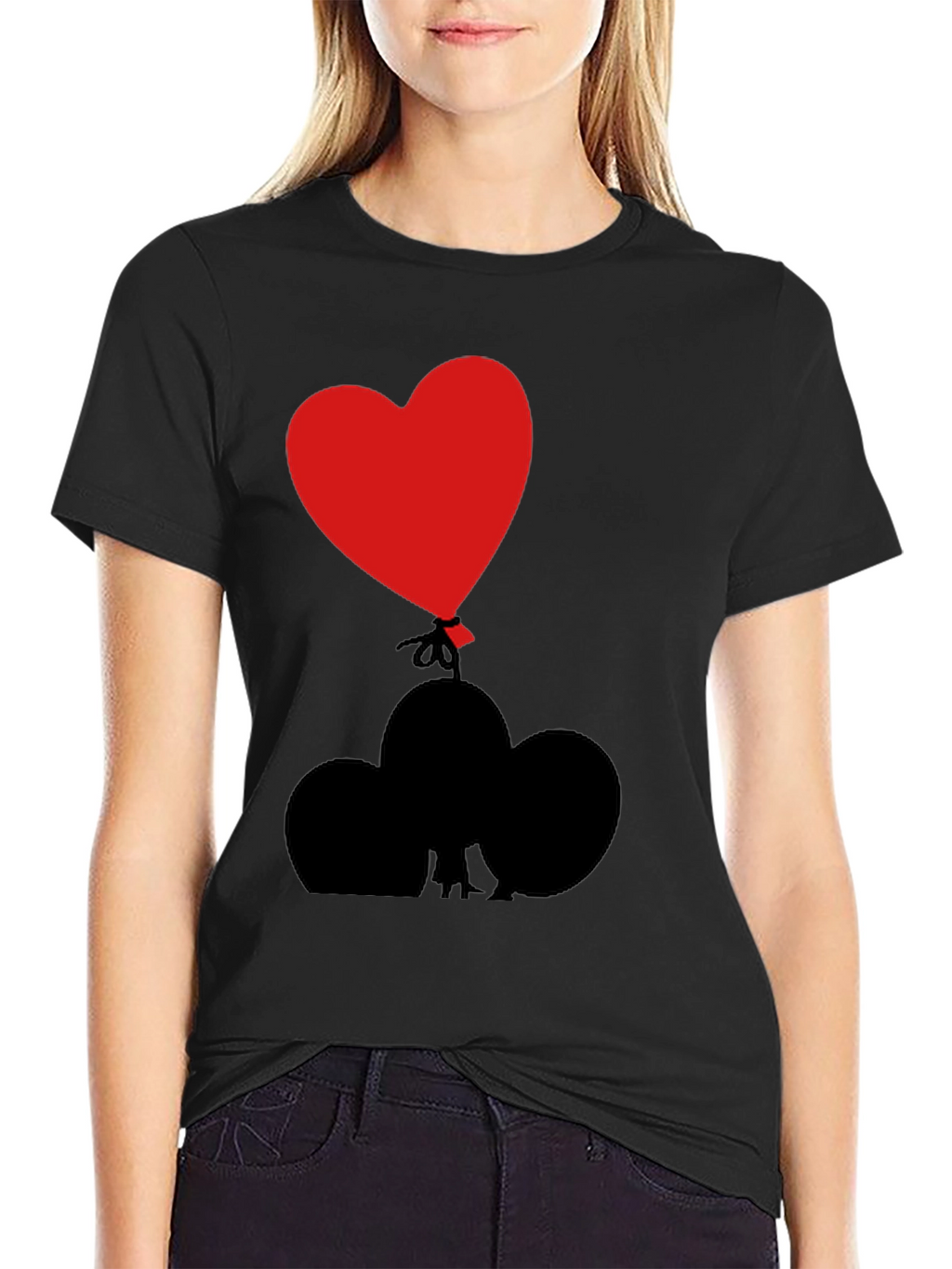 Heart Balloon Graphic Tee - Black