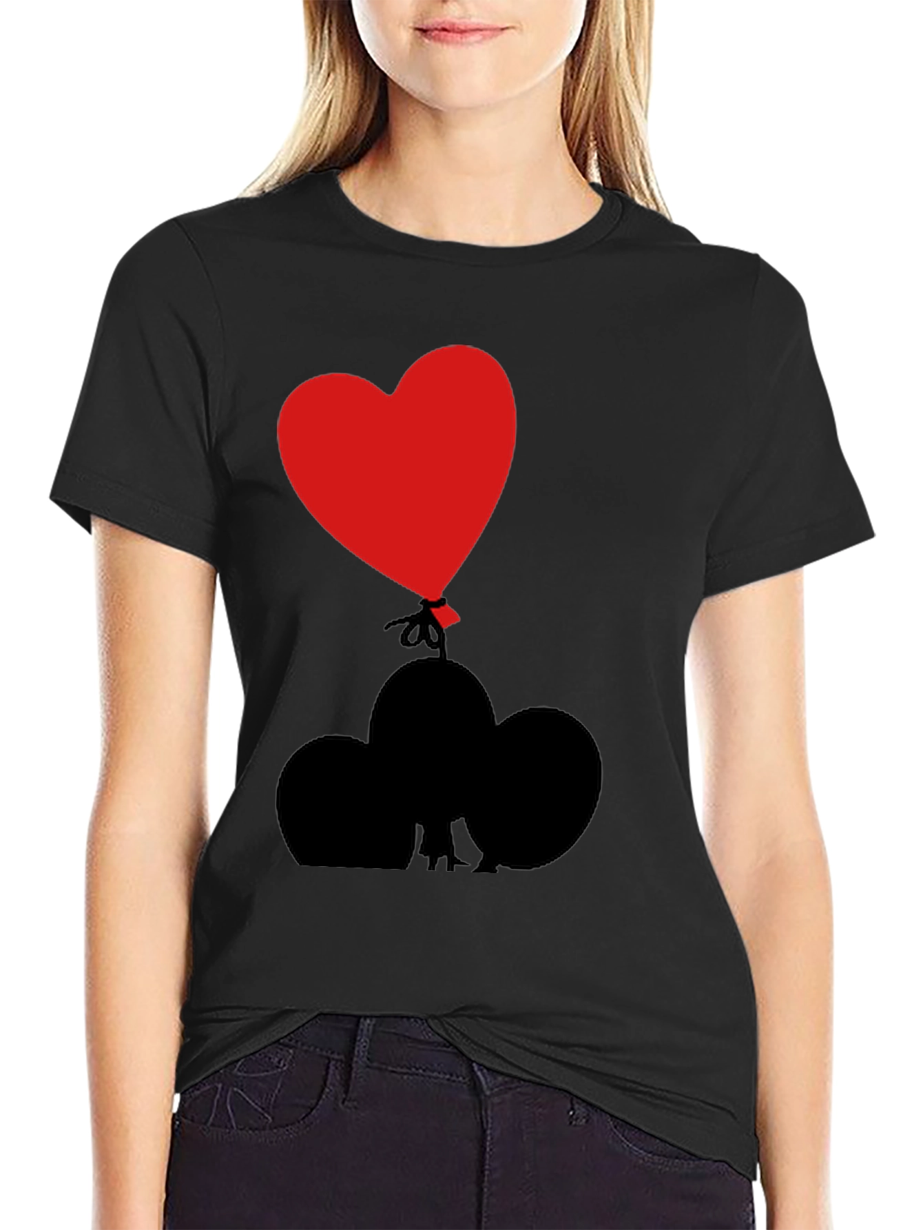 Heart Balloon Graphic Tee - Black