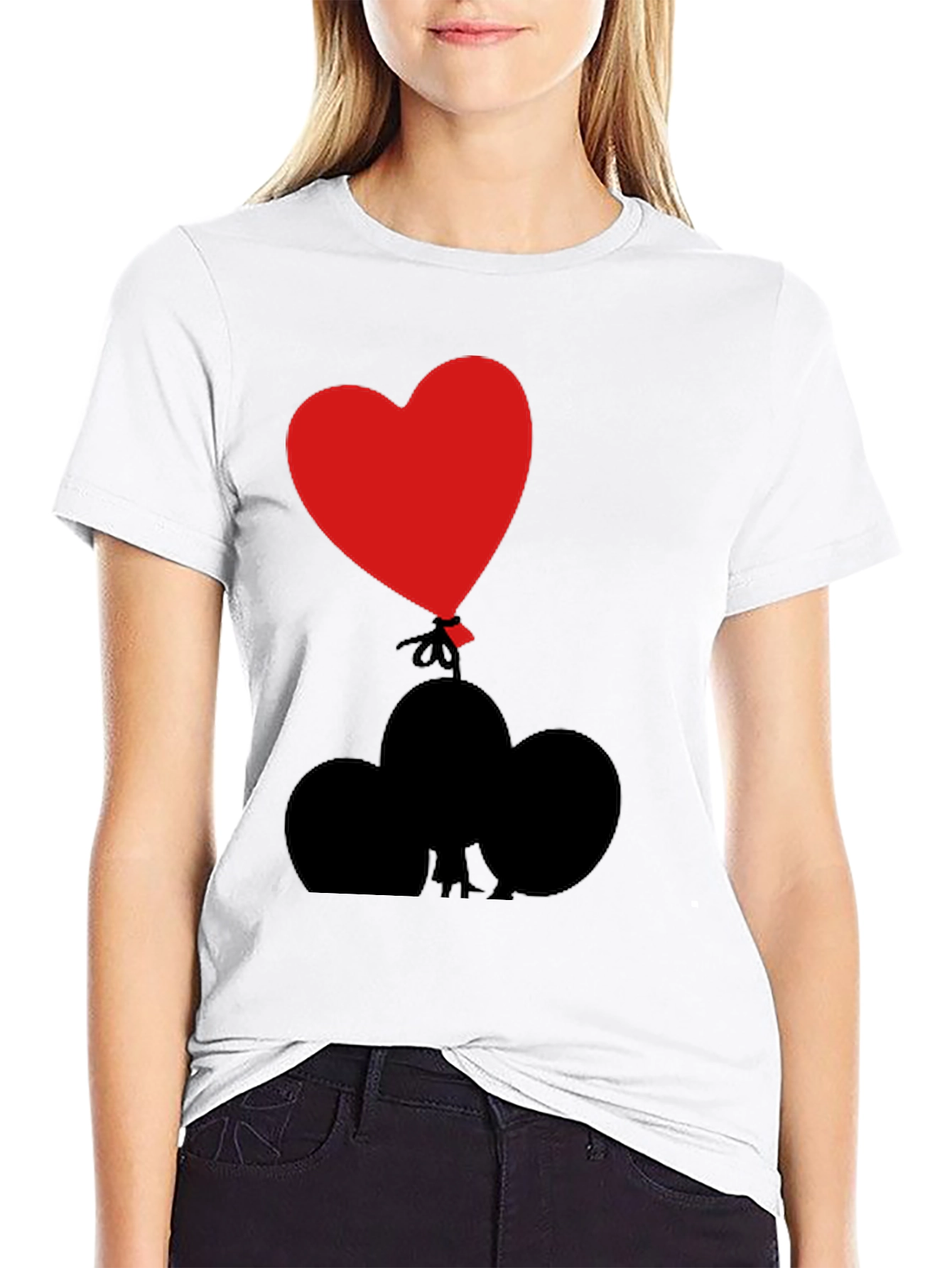 Heart Balloon Graphic Tee - Black