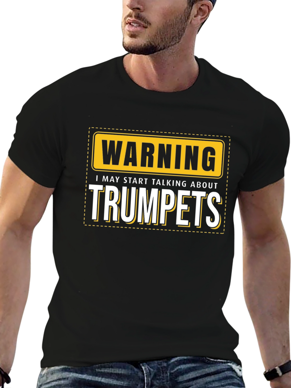 Warning: May Start Talking About Trumpets Black T-Shirt