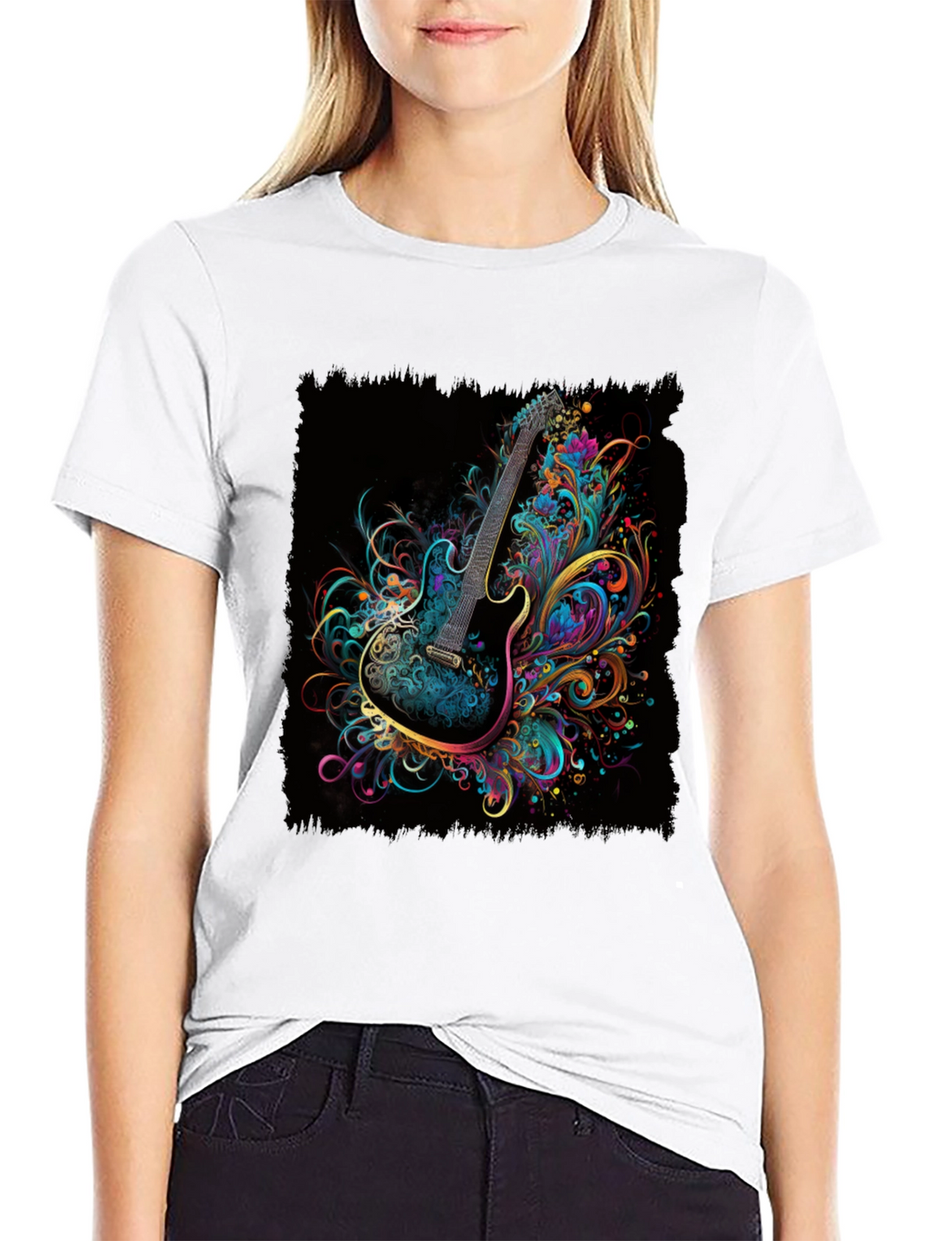 Electric Guitar Art T-Shirt - Black Cotton Tee