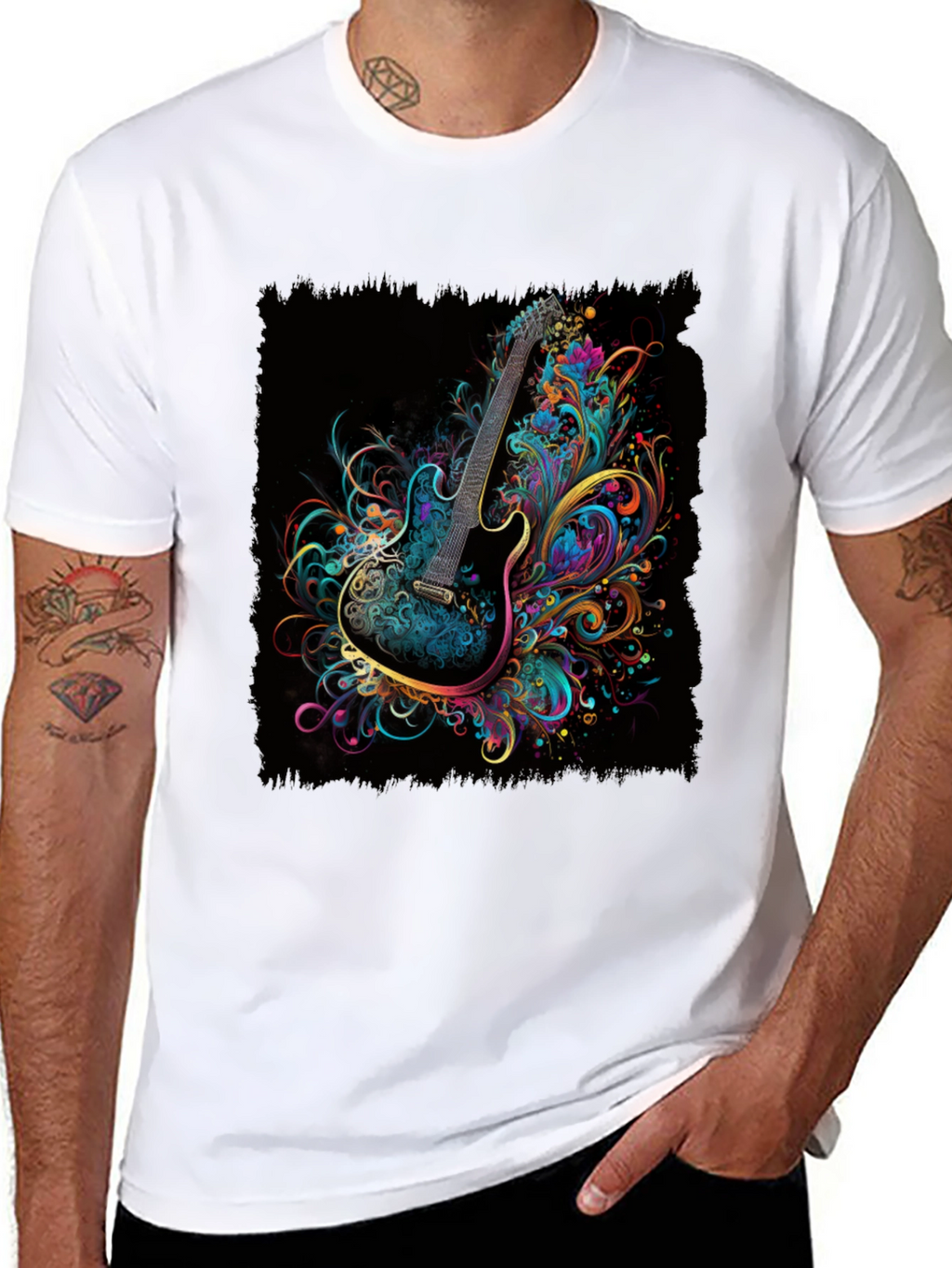 Electric Guitar Art T-Shirt - Black Cotton Tee