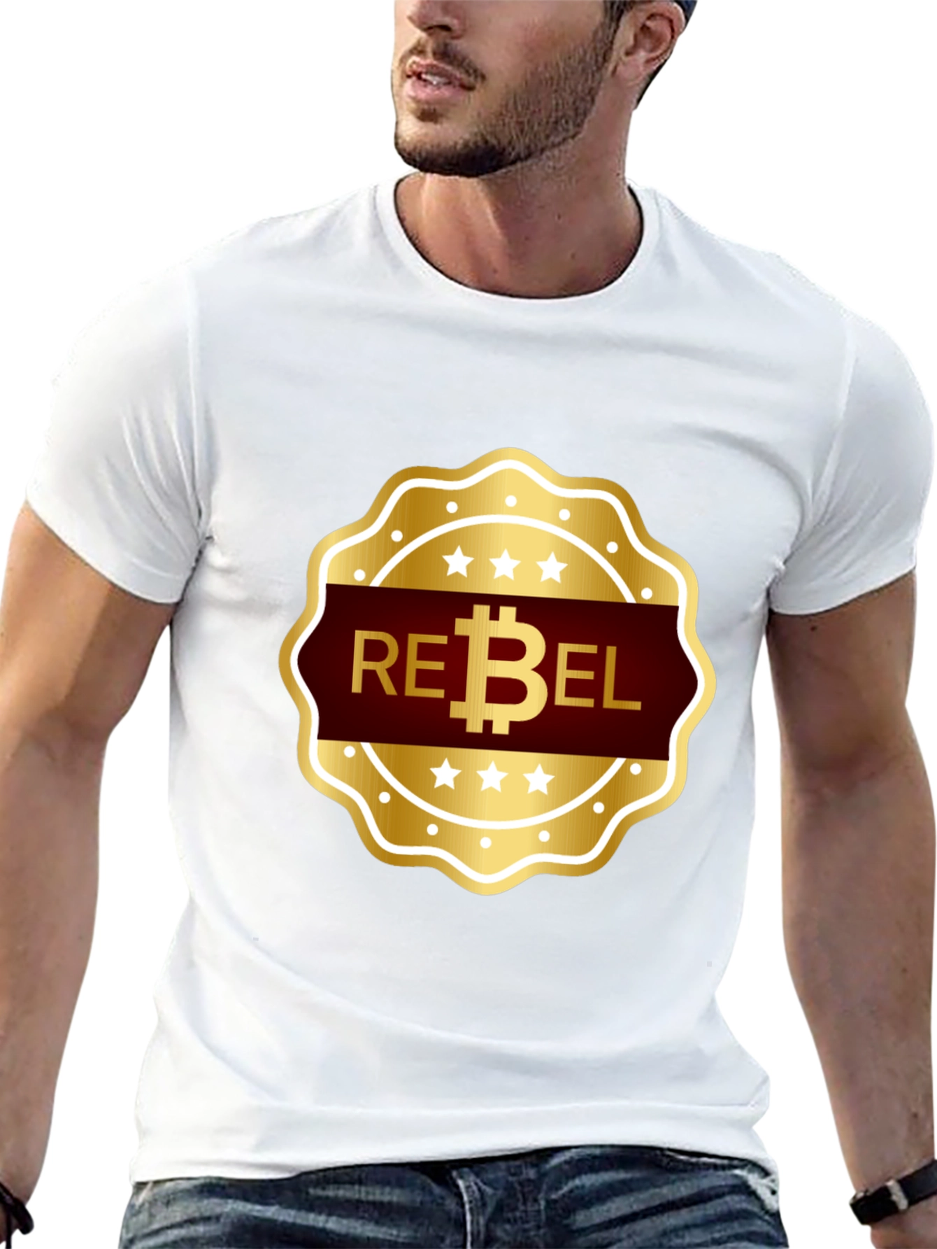 Rebel Bitcoin T-Shirt - Gold Emblem Design