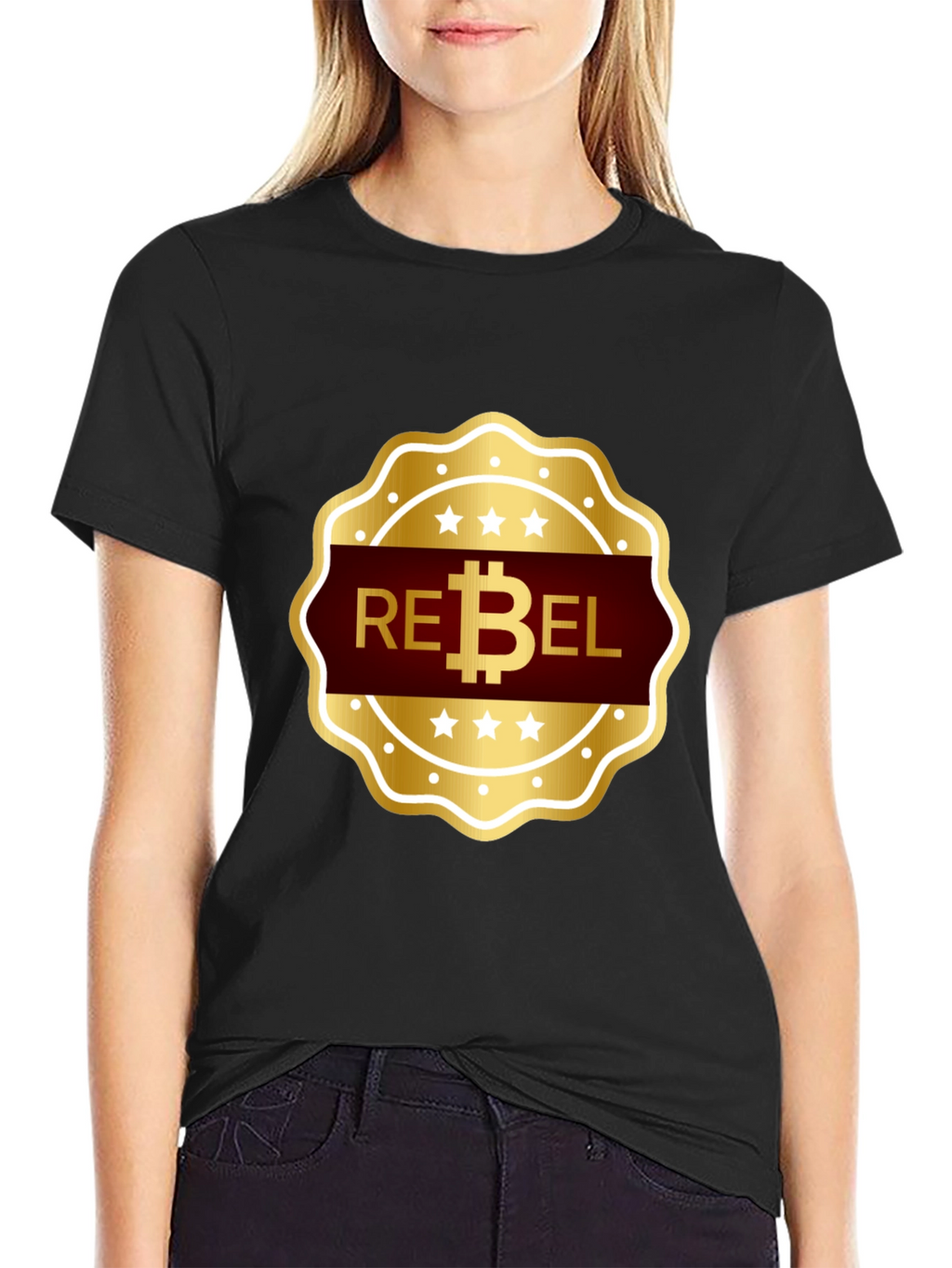 Rebel Bitcoin T-Shirt - Gold Emblem Design