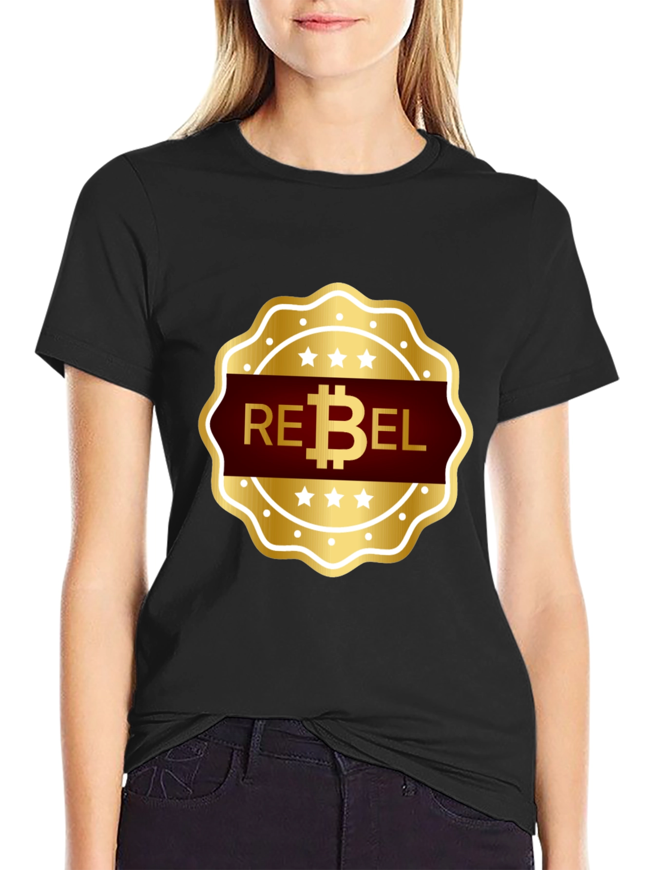 Rebel Bitcoin T-Shirt - Gold Emblem Design