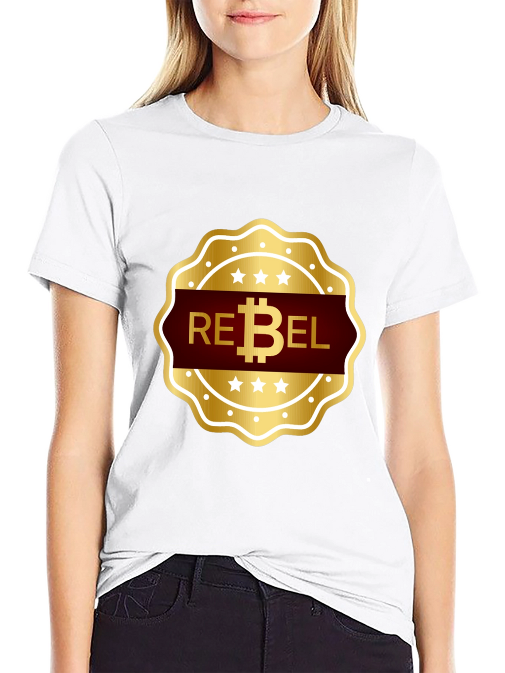 Rebel Bitcoin T-Shirt - Gold Emblem Design