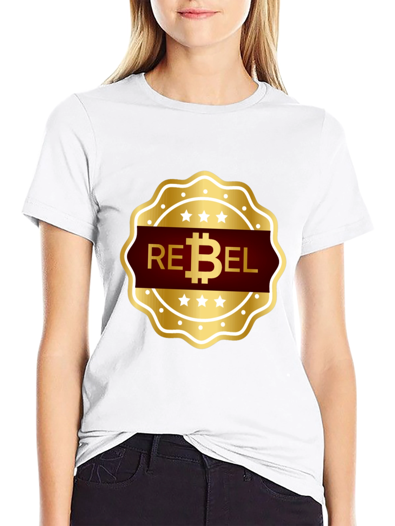 Rebel Bitcoin T-Shirt - Gold Emblem Design