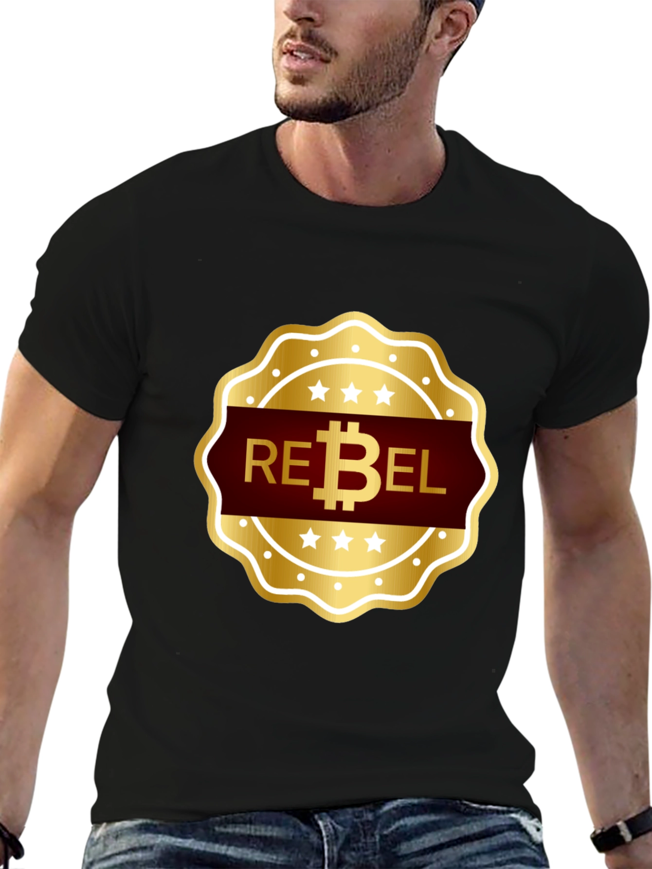 Rebel Bitcoin T-Shirt - Gold Emblem Design