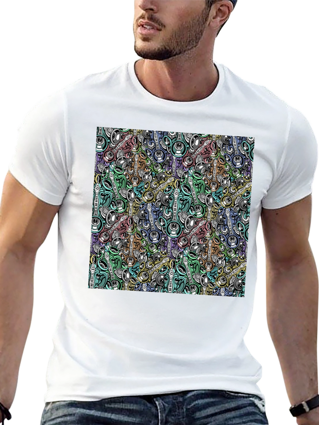 Abstract Music Pattern Black T-Shirt