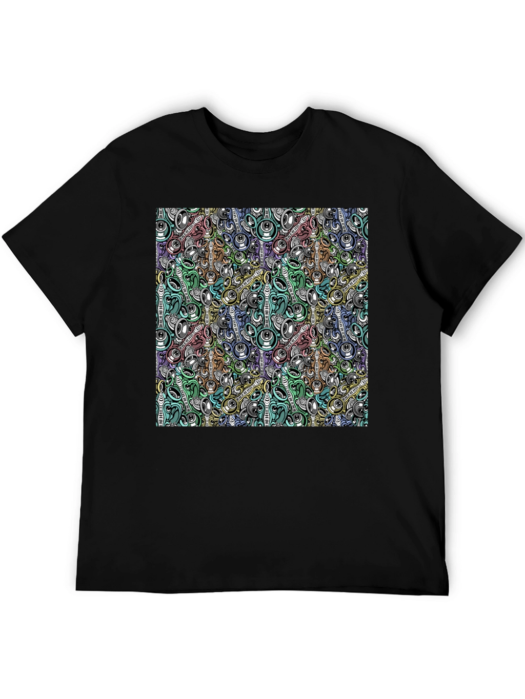 Abstract Music Pattern Black T-Shirt