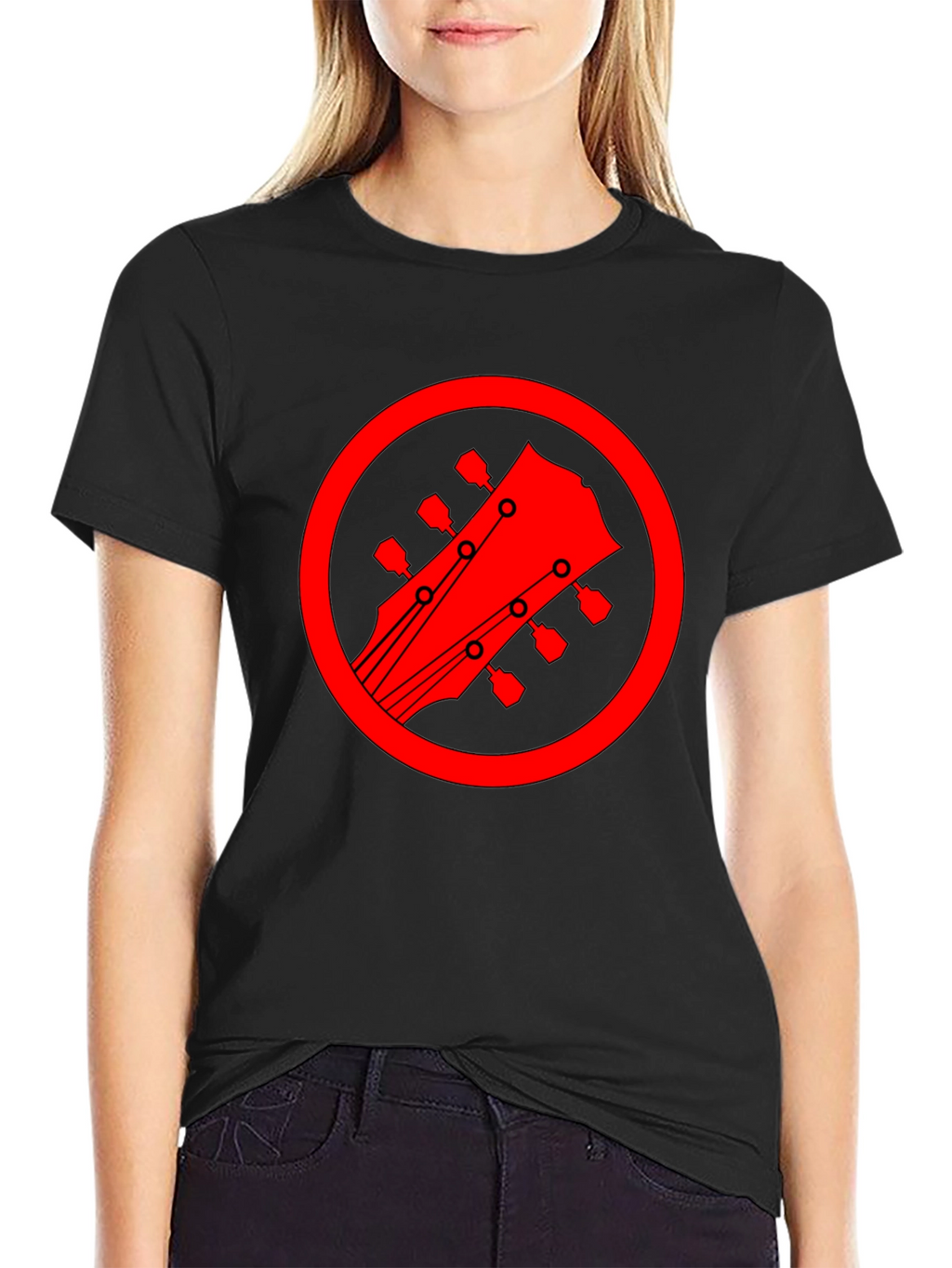 Guitar Headstock Graphic Tee - Black Cotton Blend