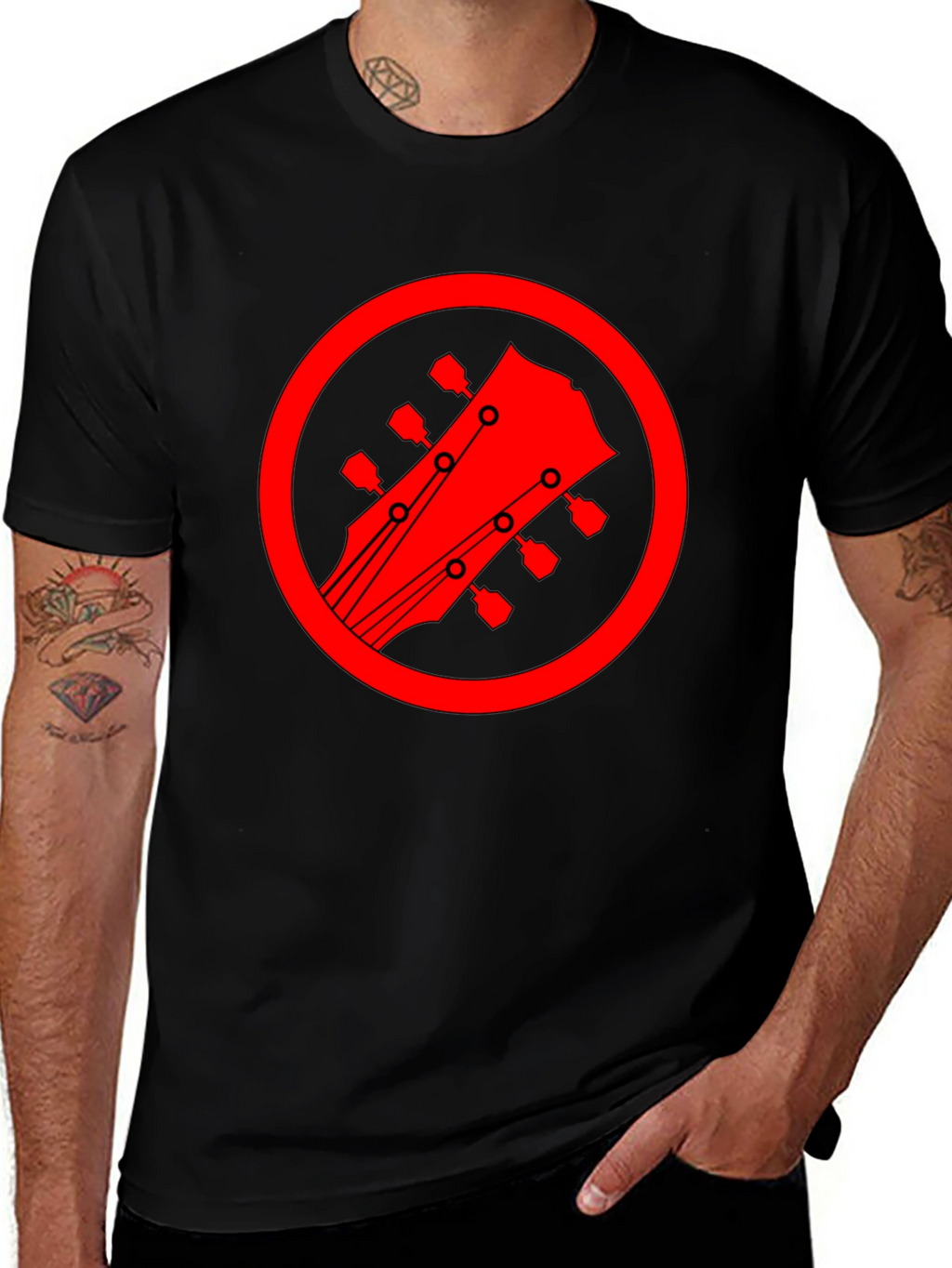 Guitar Headstock Graphic Tee - Black Cotton Blend