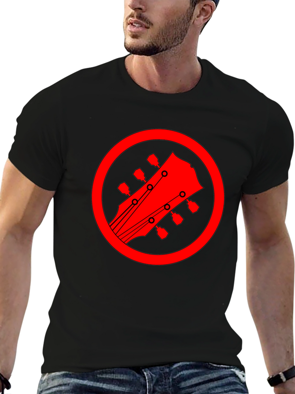 Guitar Headstock Graphic Tee - Black Cotton Blend