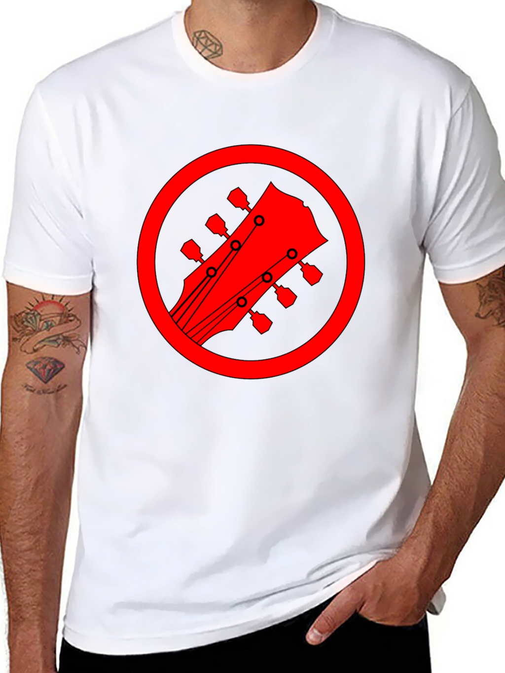 Guitar Headstock Graphic Tee - Black Cotton Blend