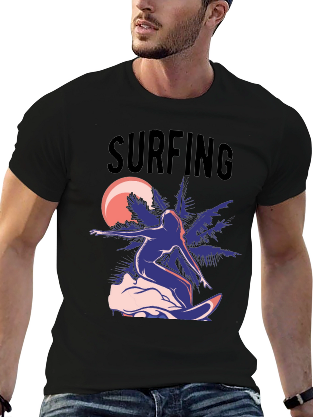 Surfing T-Shirt - Black Graphic Tee