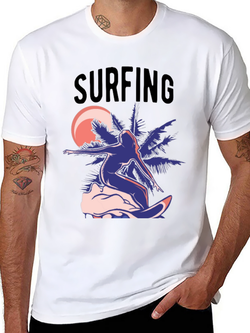 Surfing T-Shirt - Black Graphic Tee