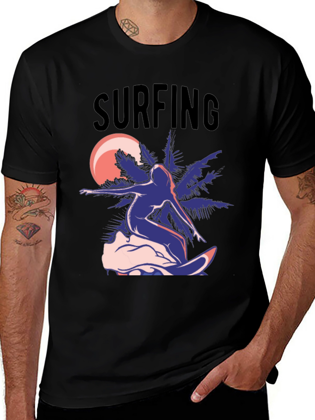 Surfing T-Shirt - Black Graphic Tee
