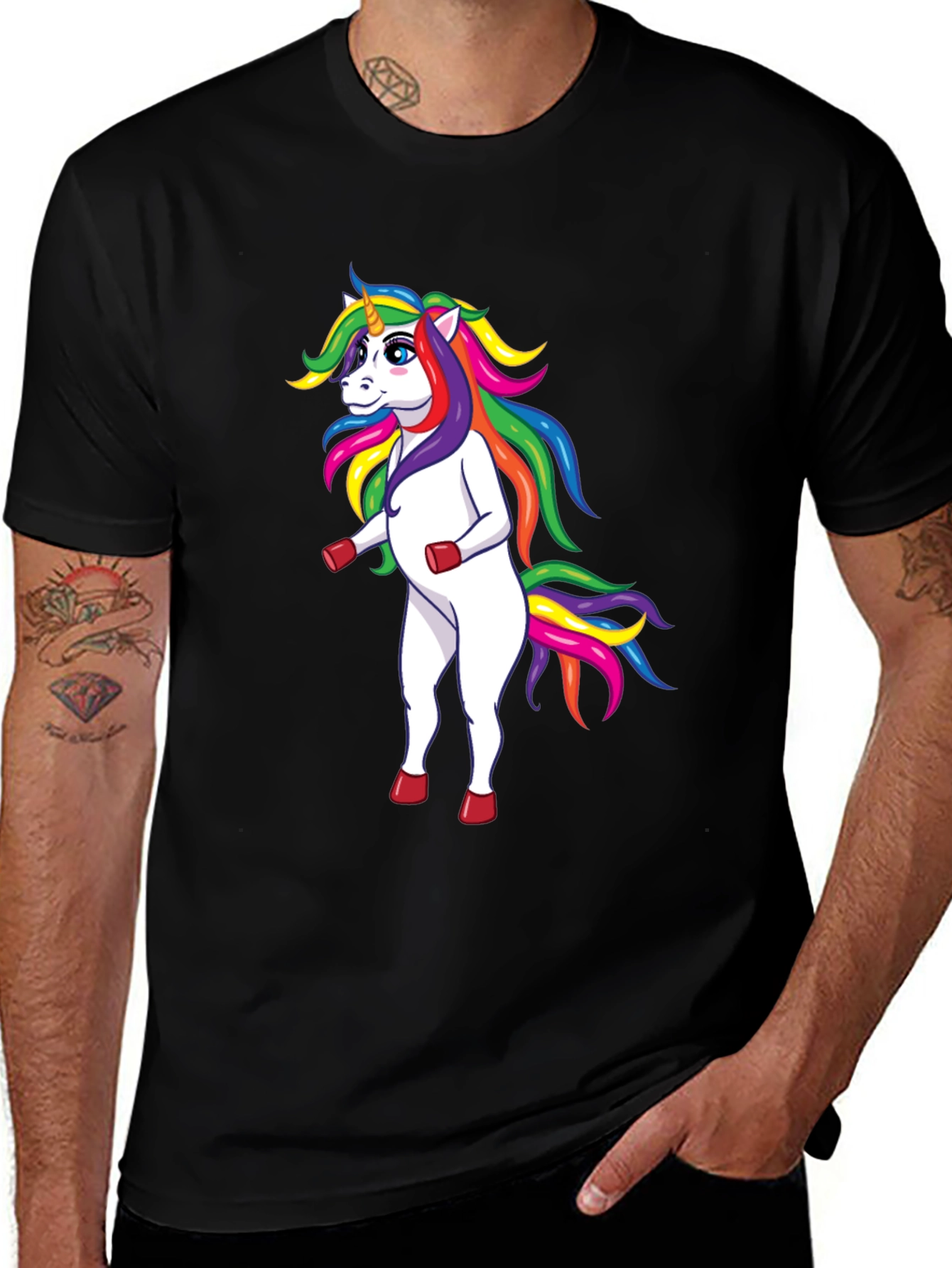 Rainbow Unicorn Graphic Tee - Black Cotton T-Shirt