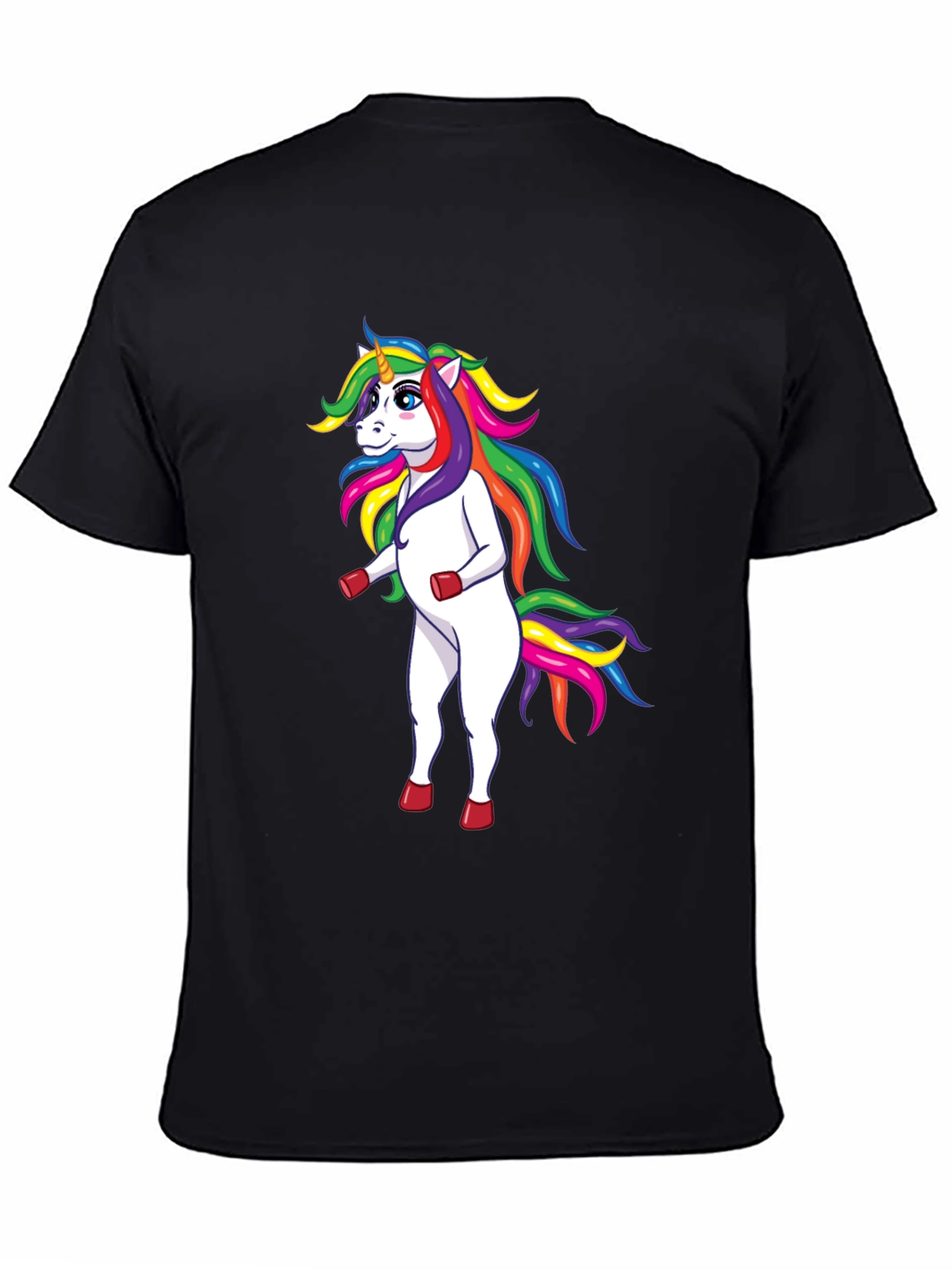 Rainbow Unicorn Graphic Tee - Black Cotton T-Shirt