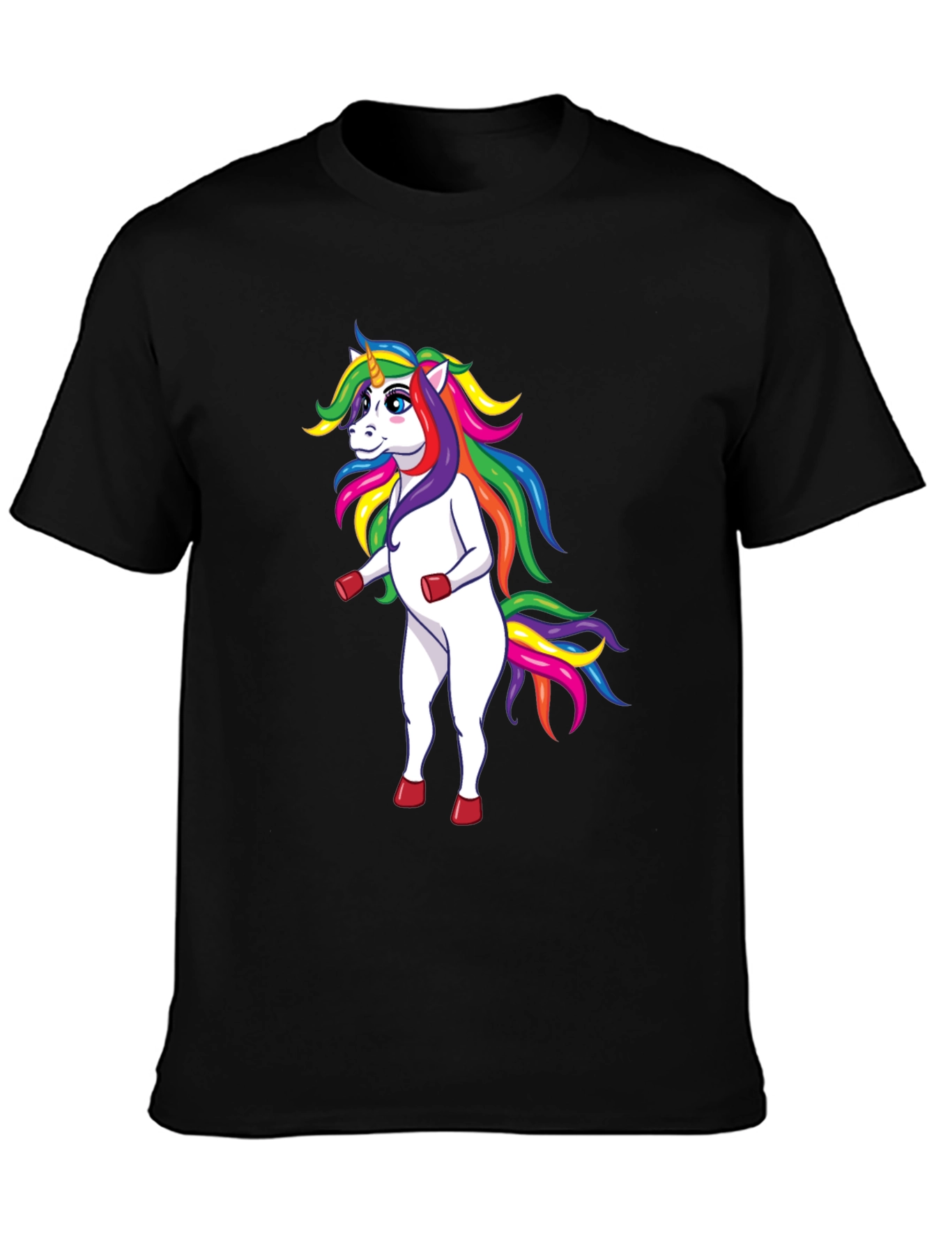 Rainbow Unicorn Graphic Tee - Black Cotton T-Shirt