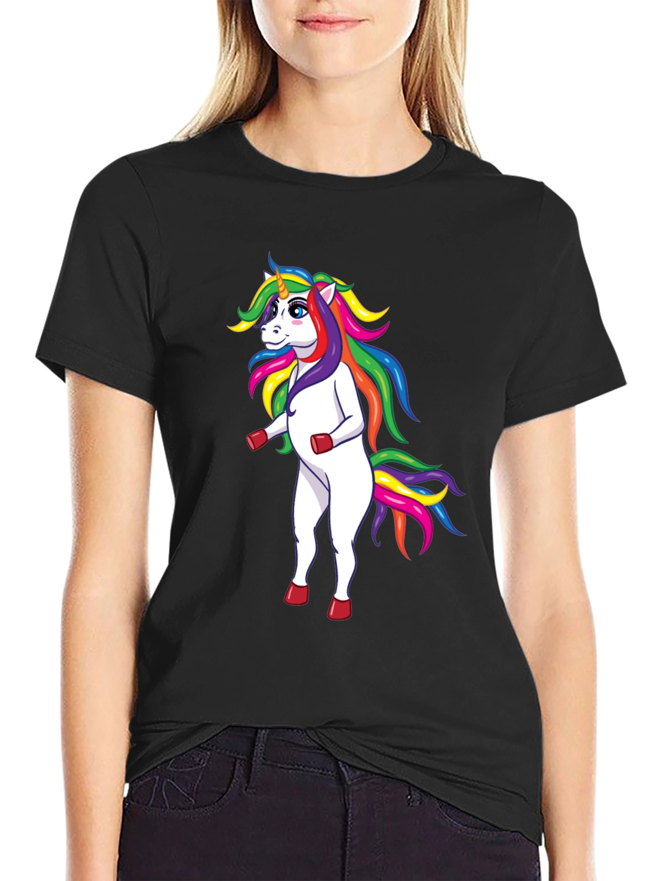 Rainbow Unicorn Graphic Tee - Black Cotton T-Shirt