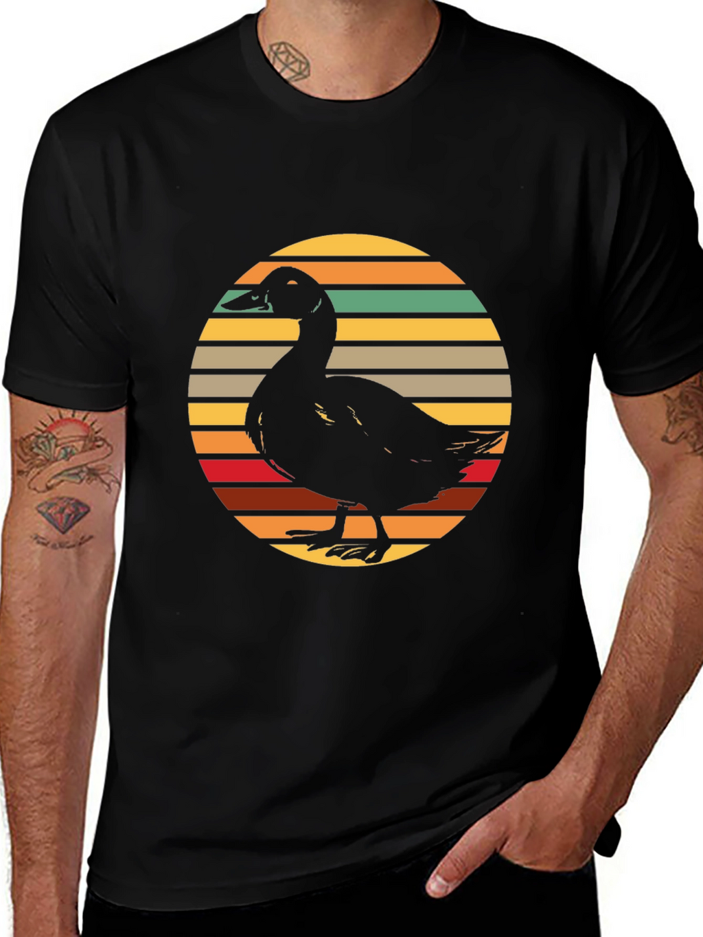 Duck Silhouette Retro Sunset Graphic Tee