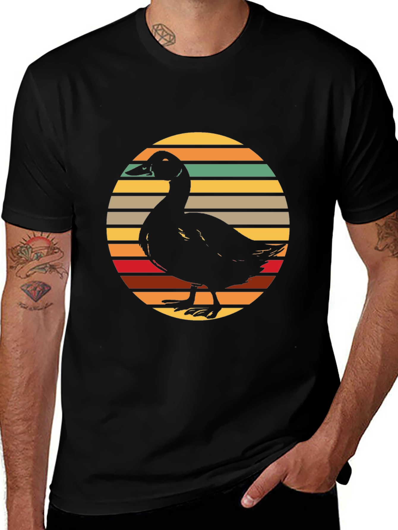 Duck Silhouette Retro Sunset Graphic Tee