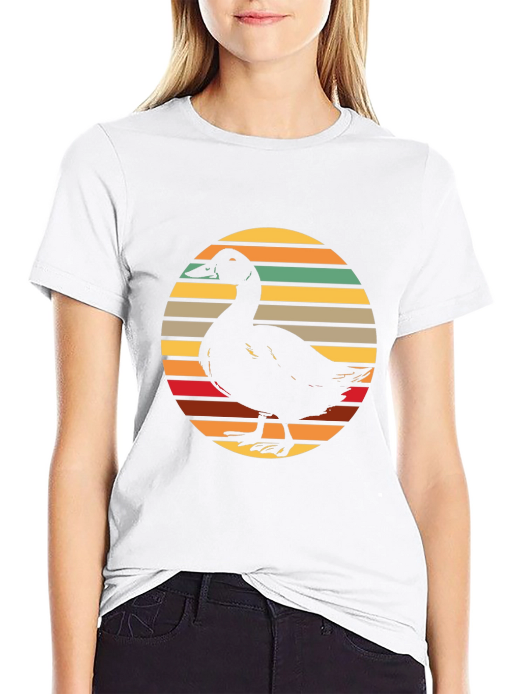 Duck Silhouette Retro Sunset Graphic Tee