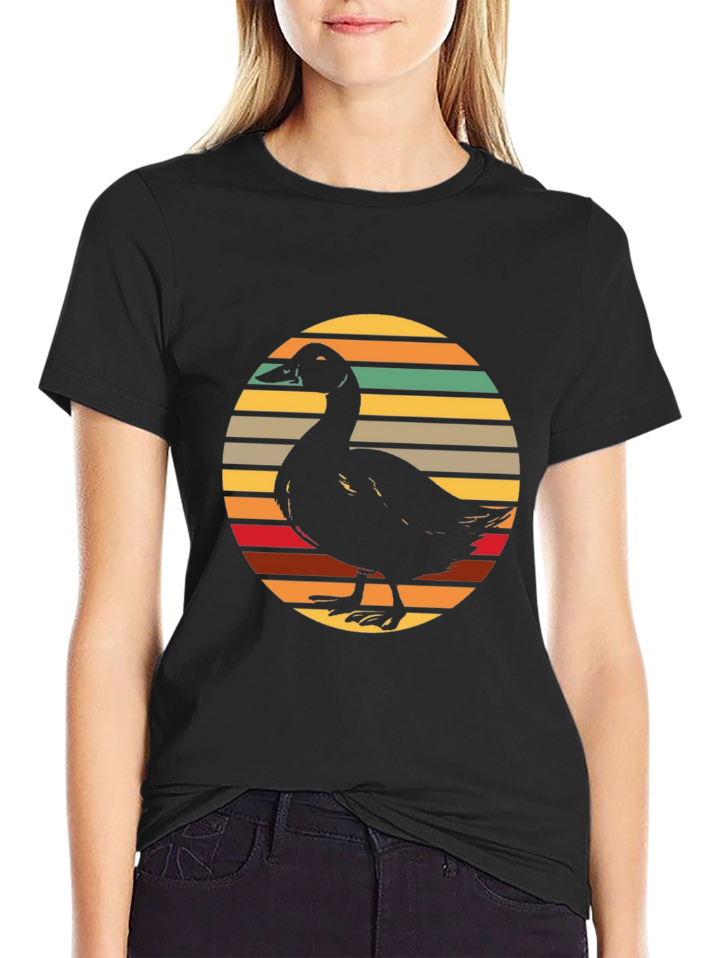 Duck Silhouette Retro Sunset Graphic Tee