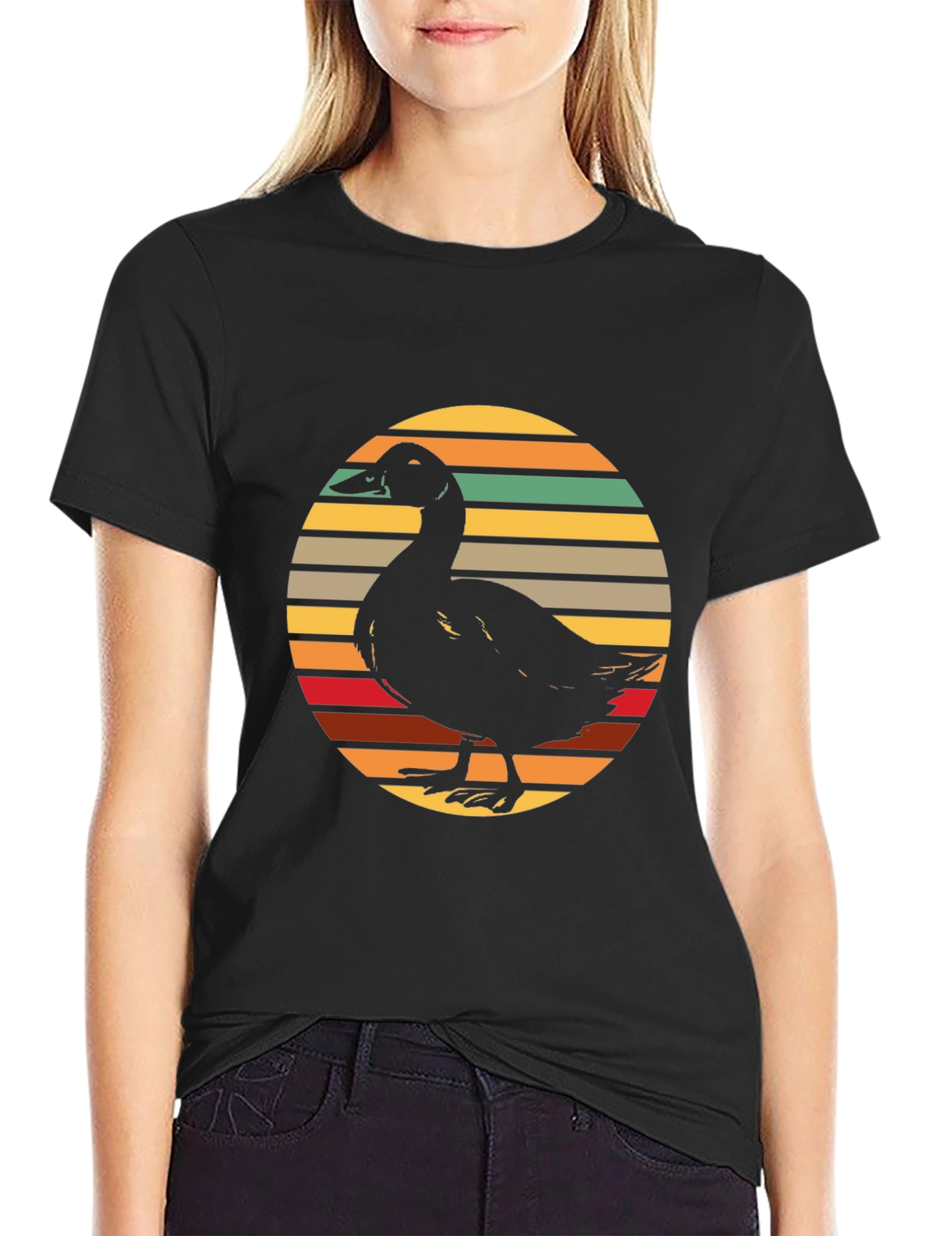 Duck Silhouette Retro Sunset Graphic Tee