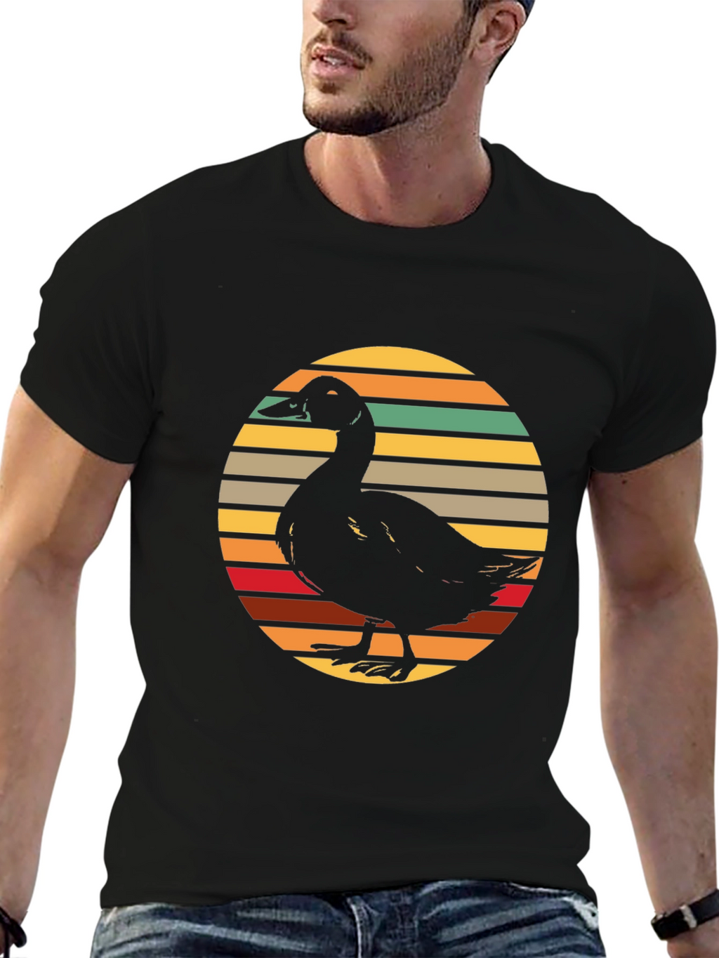 Duck Silhouette Retro Sunset Graphic Tee