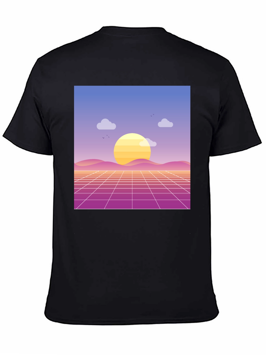 Retro Sunset Graphic Tee - Black Cotton Blend