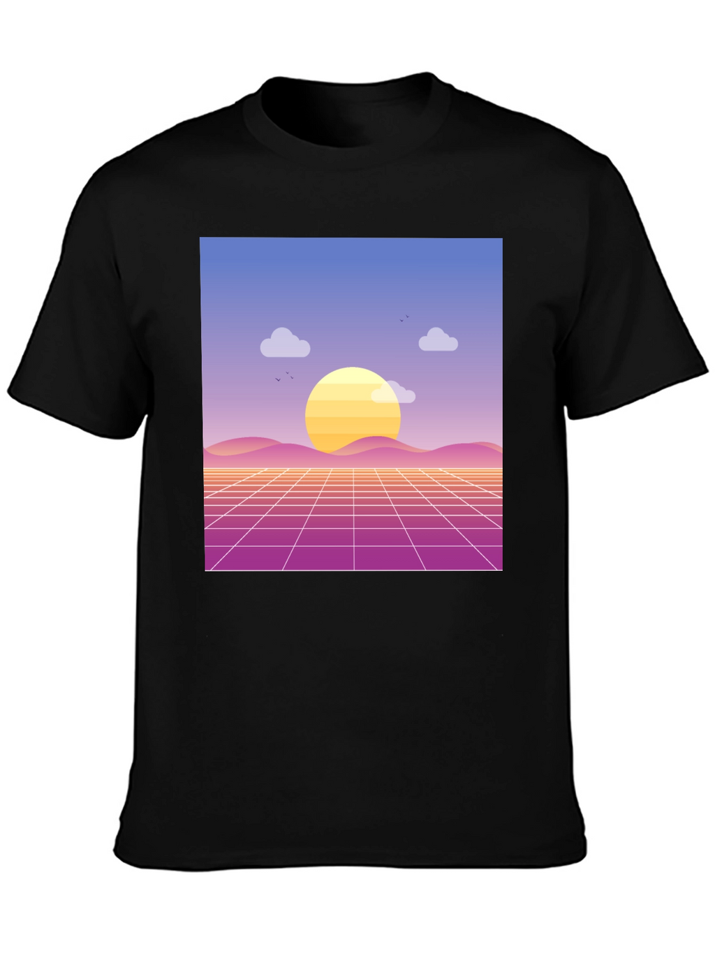 Retro Sunset Graphic Tee - Black Cotton Blend