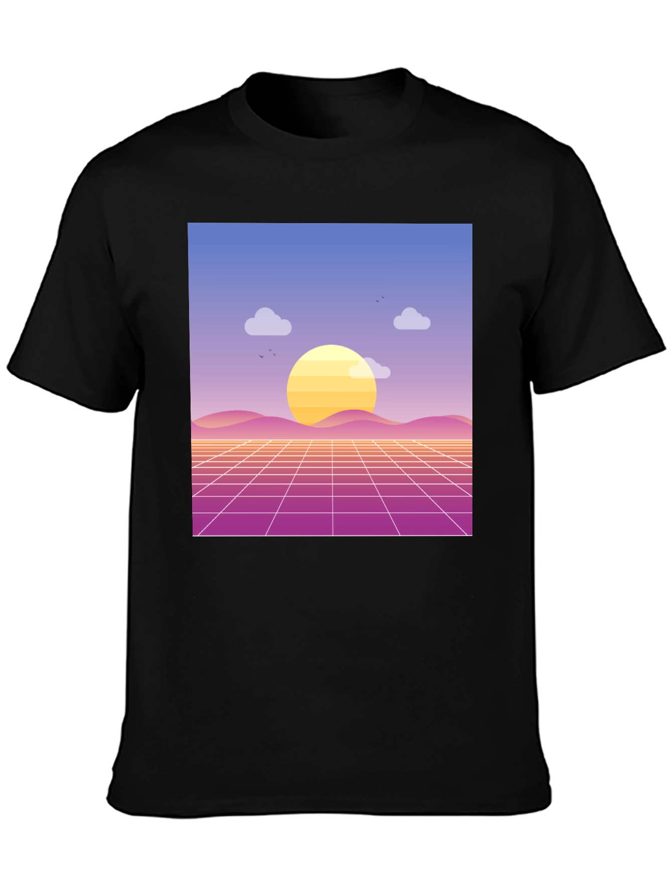 Retro Sunset Graphic Tee - Black Cotton Blend