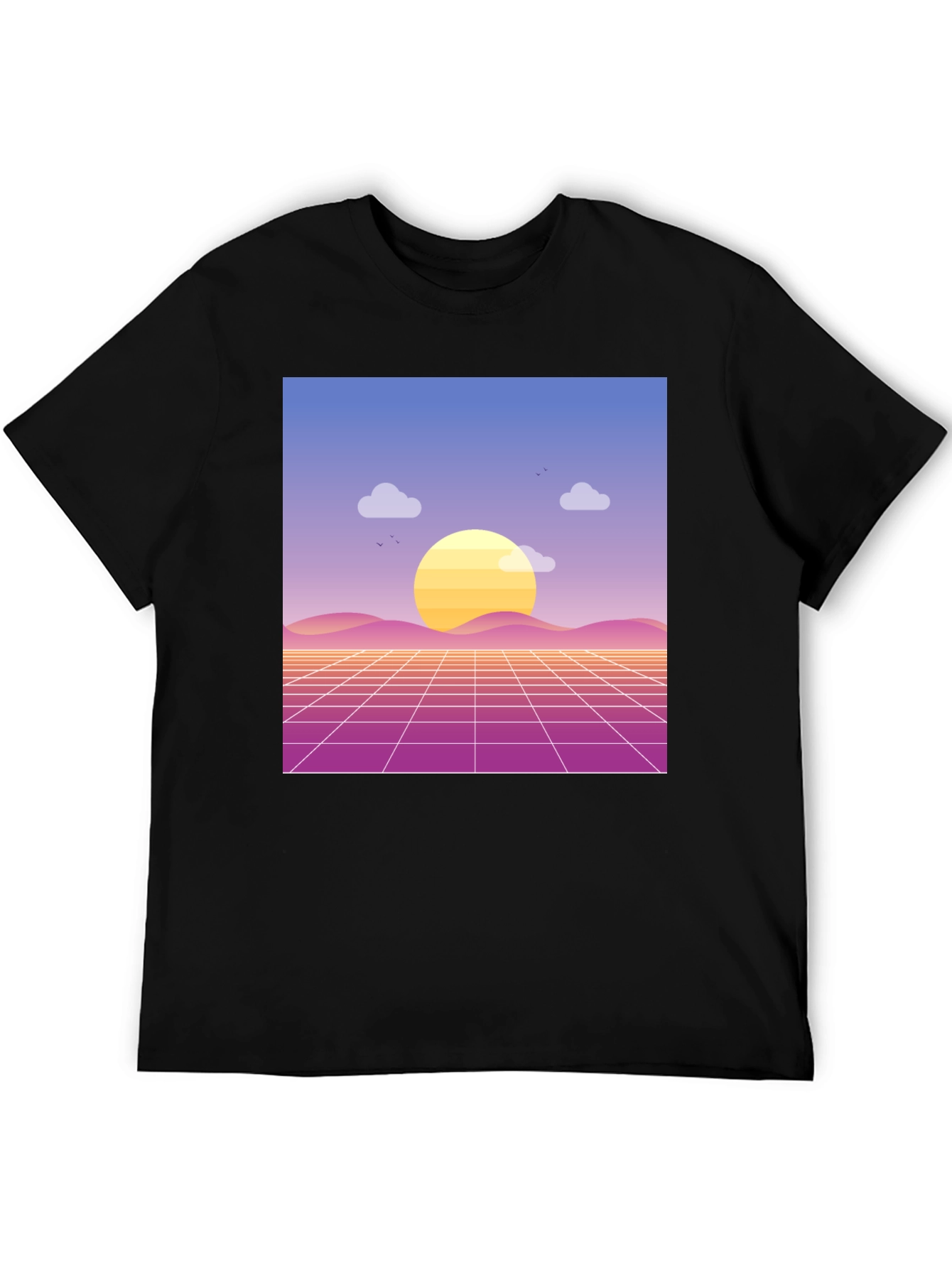 Retro Sunset Graphic Tee - Black Cotton Blend