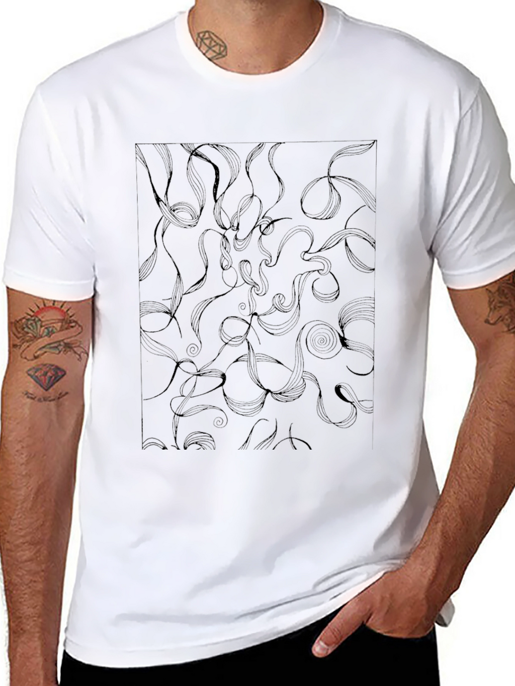 Abstract Swirl Design Black T-Shirt