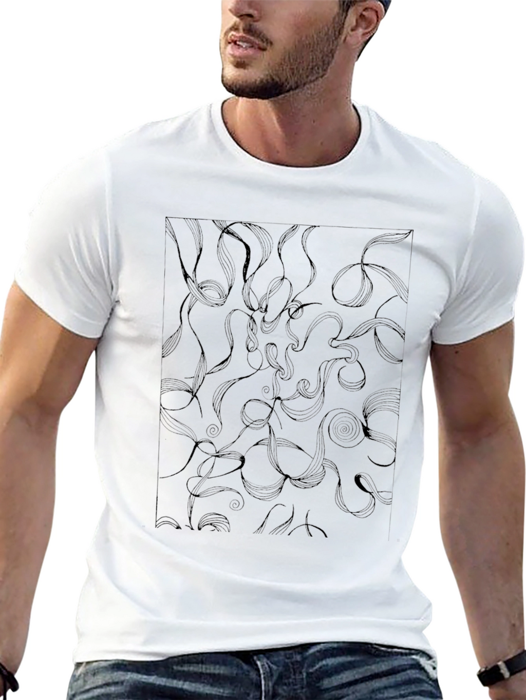 Abstract Swirl Design Black T-Shirt