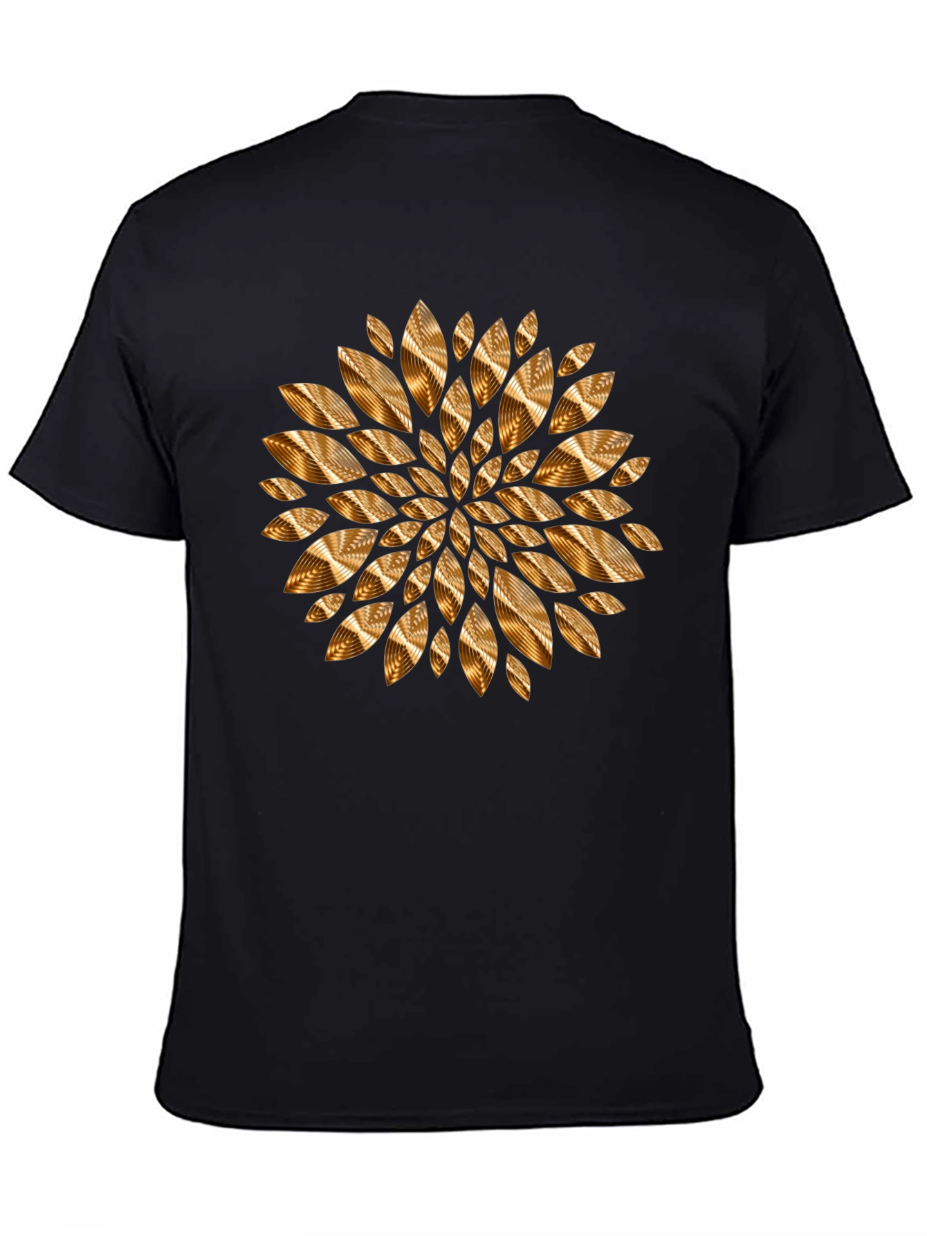 Abstract Gold Petal Design Black T-Shirt