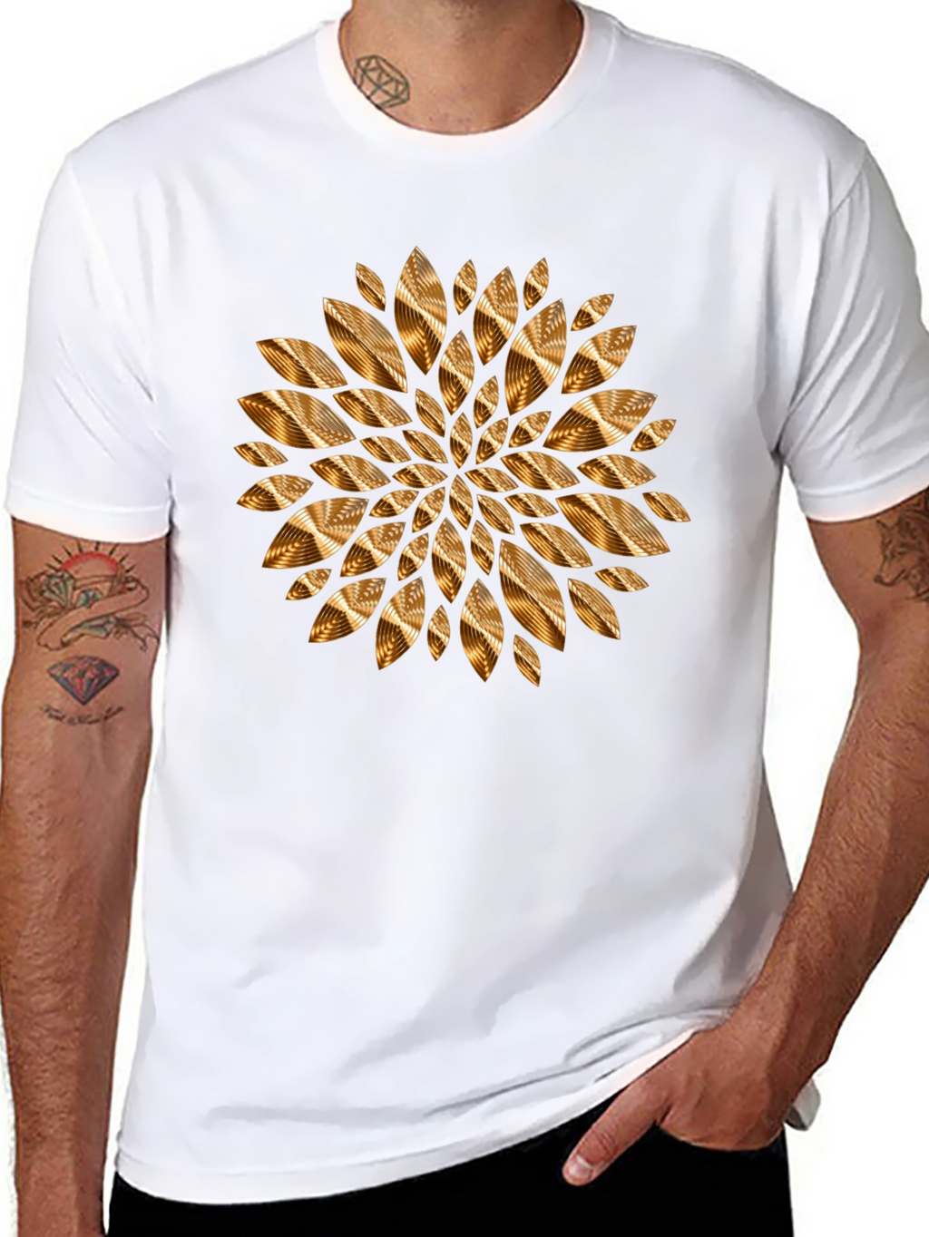 Abstract Gold Petal Design Black T-Shirt